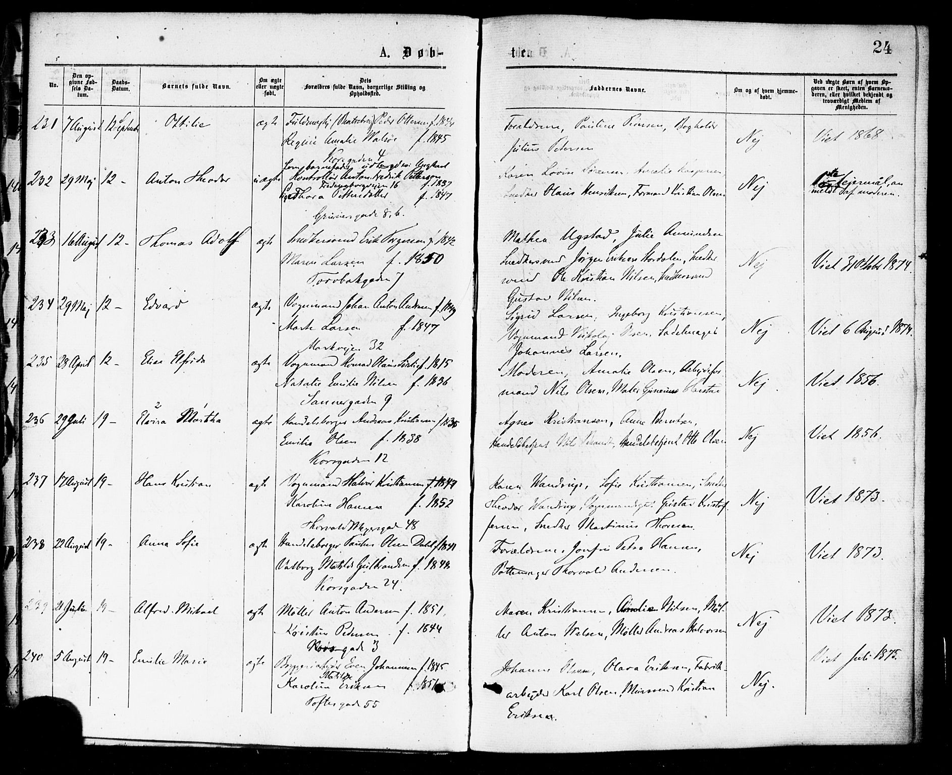 Paulus prestekontor Kirkebøker, SAO/A-10871/F/Fa/L0001: Parish register (official) no. 1, 1875-1878, p. 24