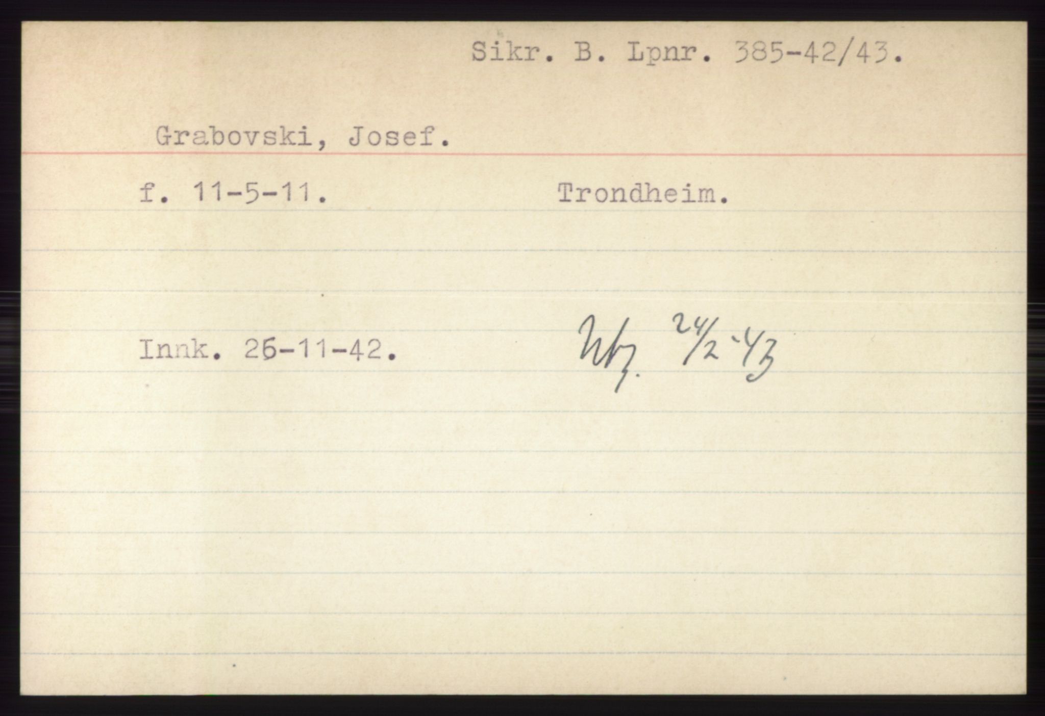 Statspolitiet - Hovedkontoret / Osloavdelingen, AV/RA-S-1329/C/Ck/Cke/L0003: Fangeregister; etternavn G - K, 1941-1945, p. 75