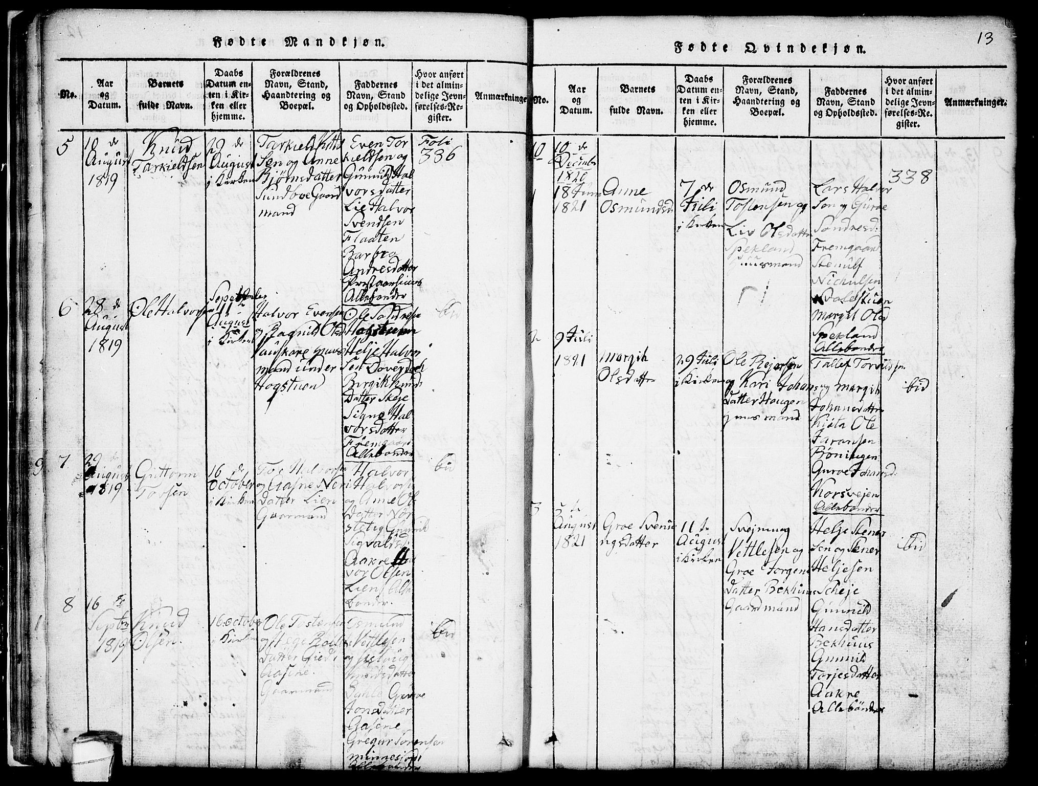 Seljord kirkebøker, SAKO/A-20/G/Gb/L0002: Parish register (copy) no. II 2, 1815-1854, p. 13