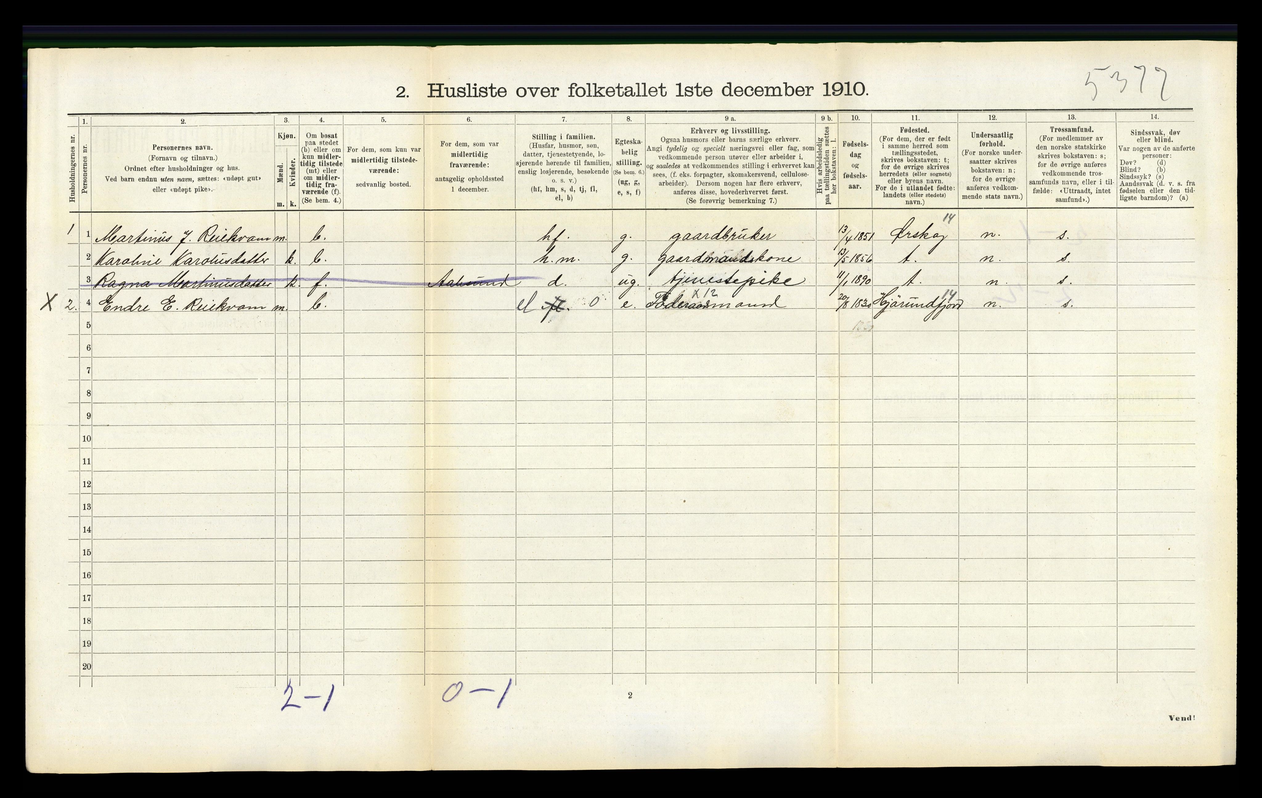 RA, 1910 census for Skodje, 1910, p. 170