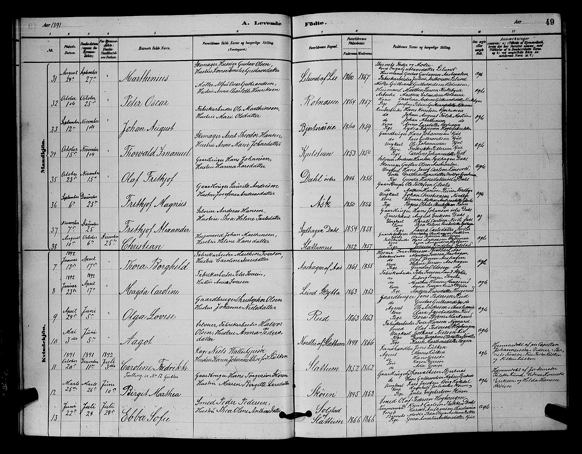 Nittedal prestekontor Kirkebøker, AV/SAO-A-10365a/G/Ga/L0002: Parish register (copy) no. I 2, 1879-1901, p. 49