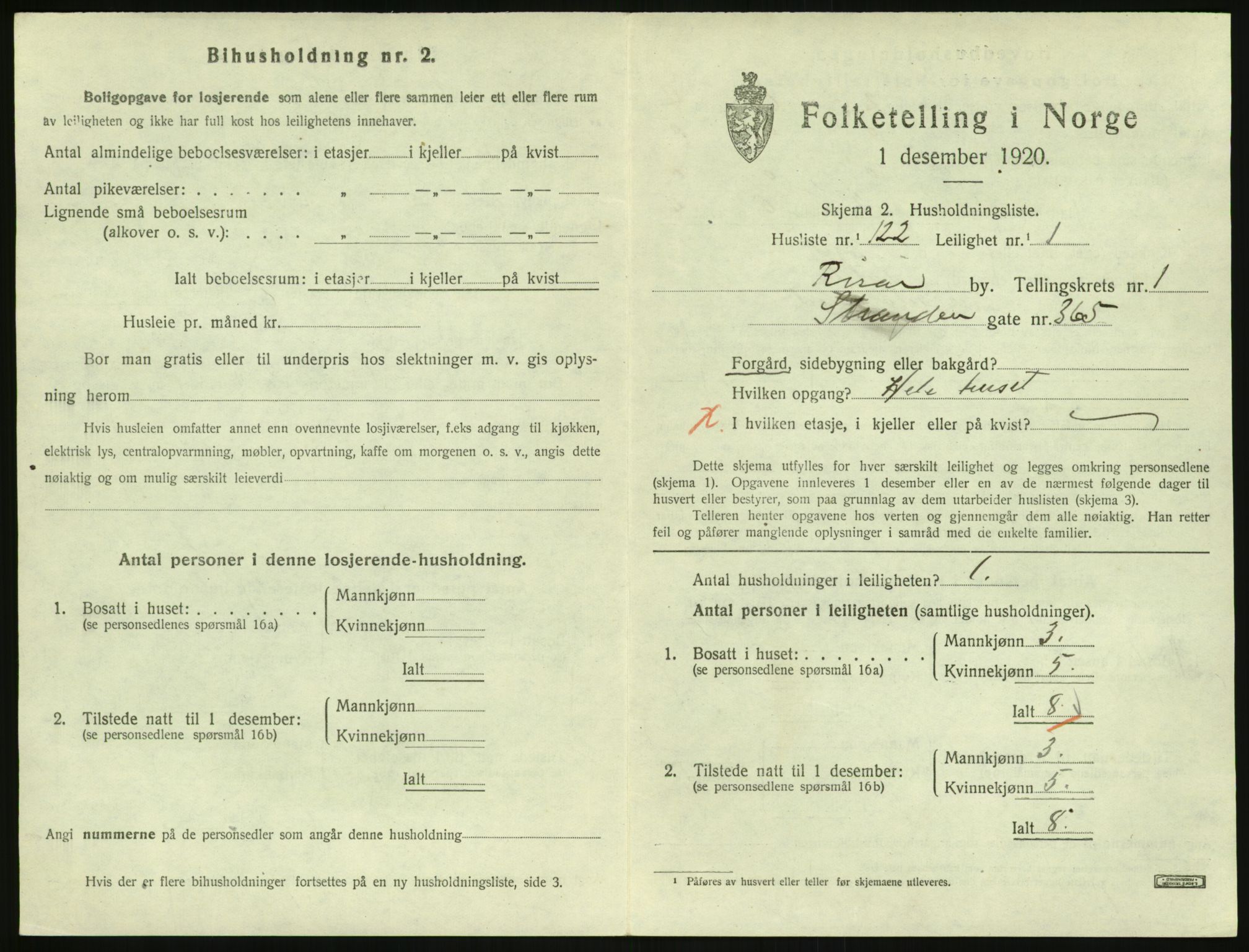 SAK, 1920 census for Risør, 1920, p. 1647