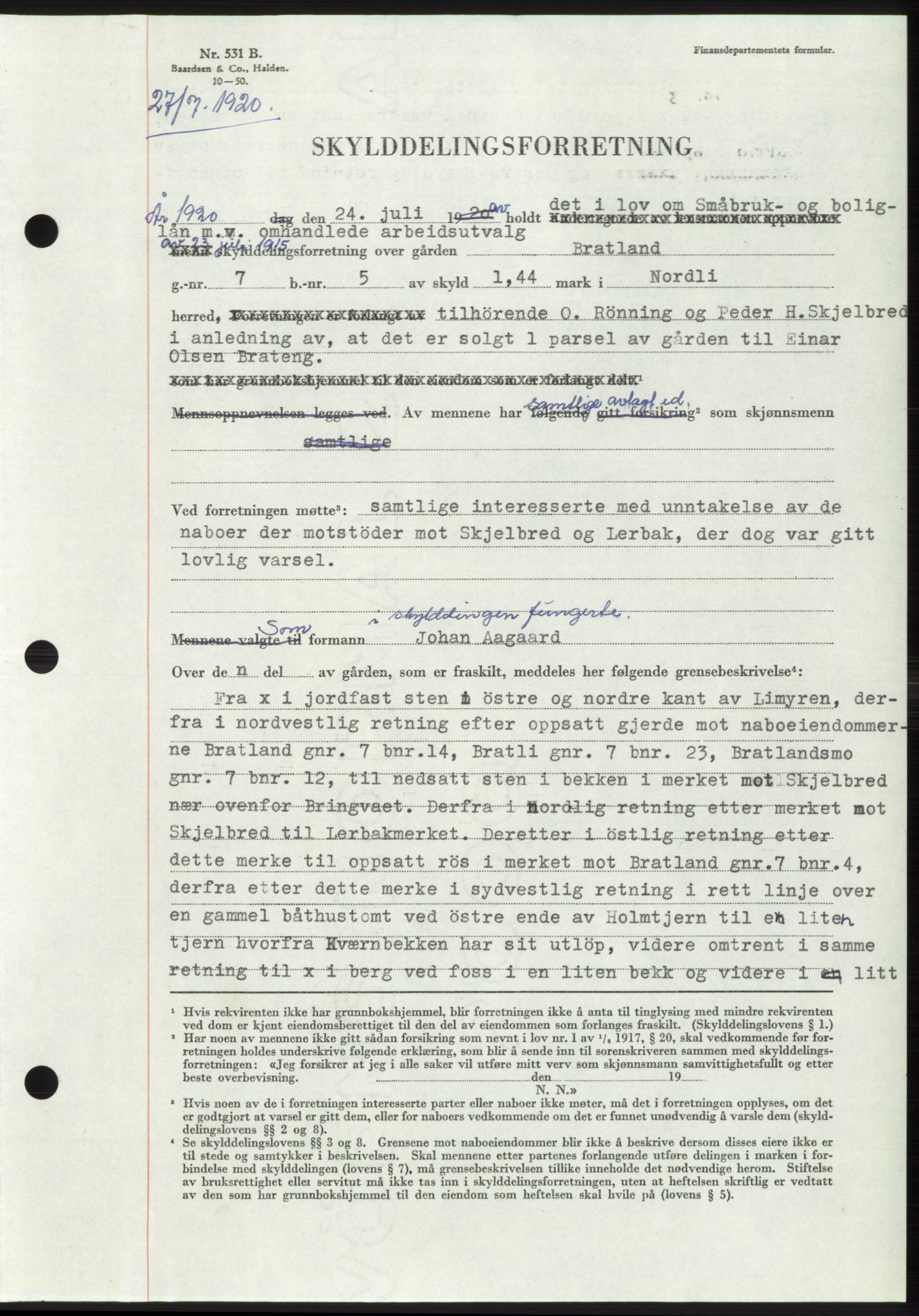 Namdal sorenskriveri, SAT/A-4133/1/2/2C: Mortgage book no. -, 1916-1921, Deed date: 27.07.1920