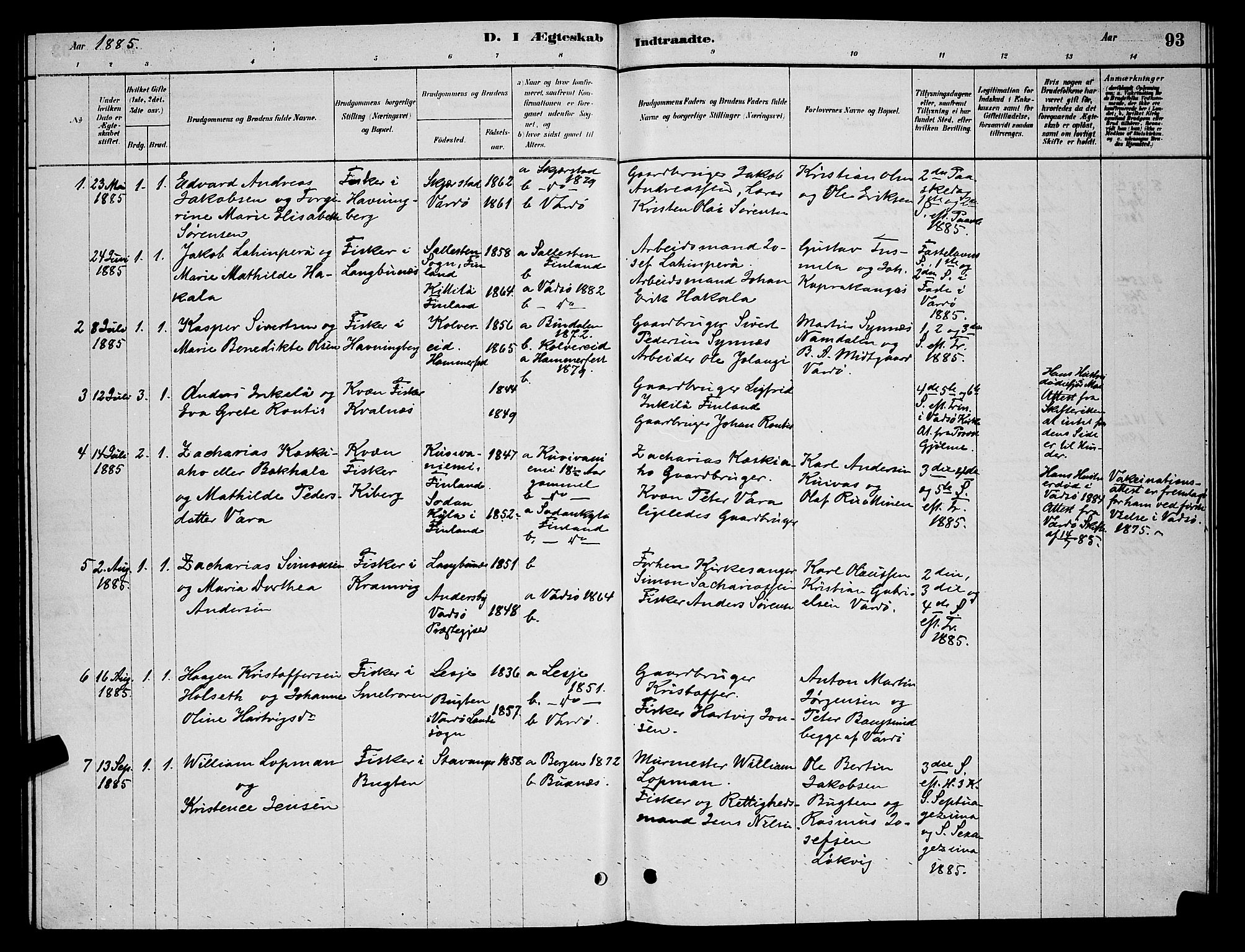 Vardø sokneprestkontor, SATØ/S-1332/H/Hb/L0006klokker: Parish register (copy) no. 6, 1879-1887, p. 93