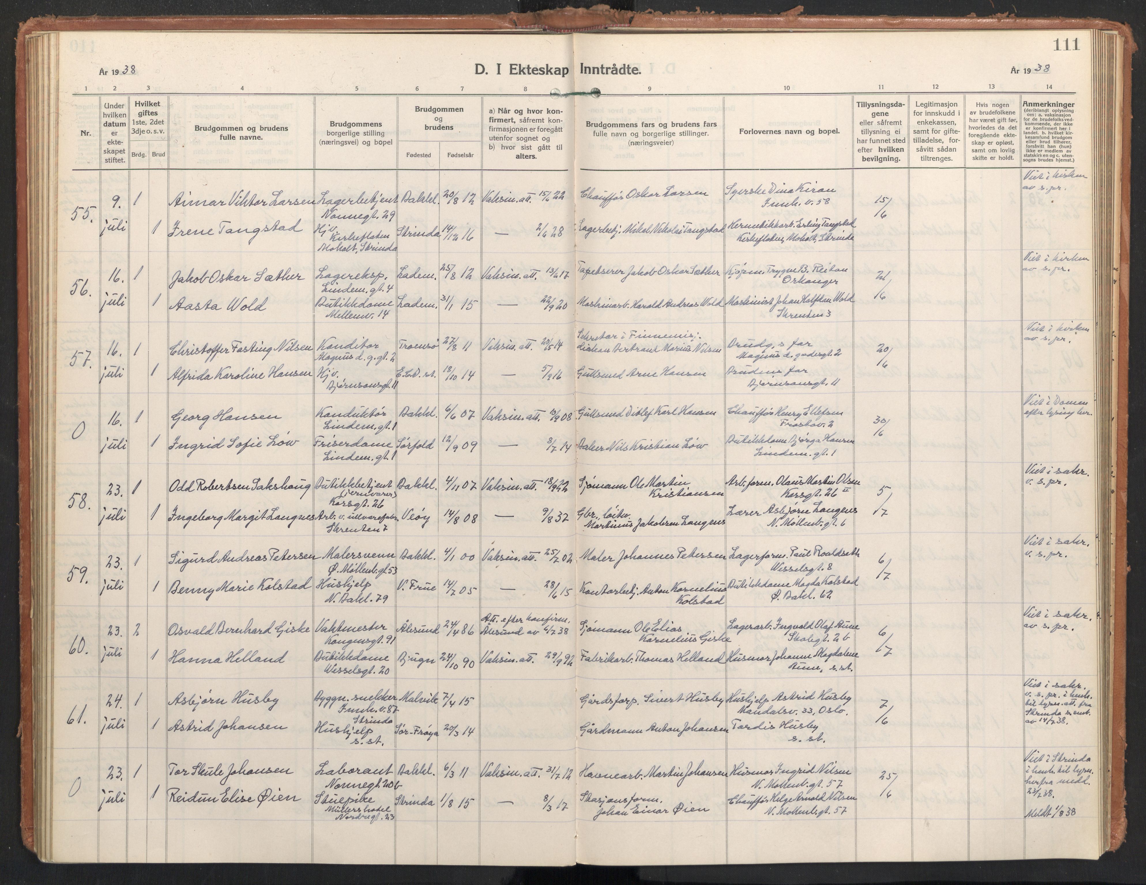 Ministerialprotokoller, klokkerbøker og fødselsregistre - Sør-Trøndelag, AV/SAT-A-1456/604/L0209: Parish register (official) no. 604A29, 1931-1945, p. 111