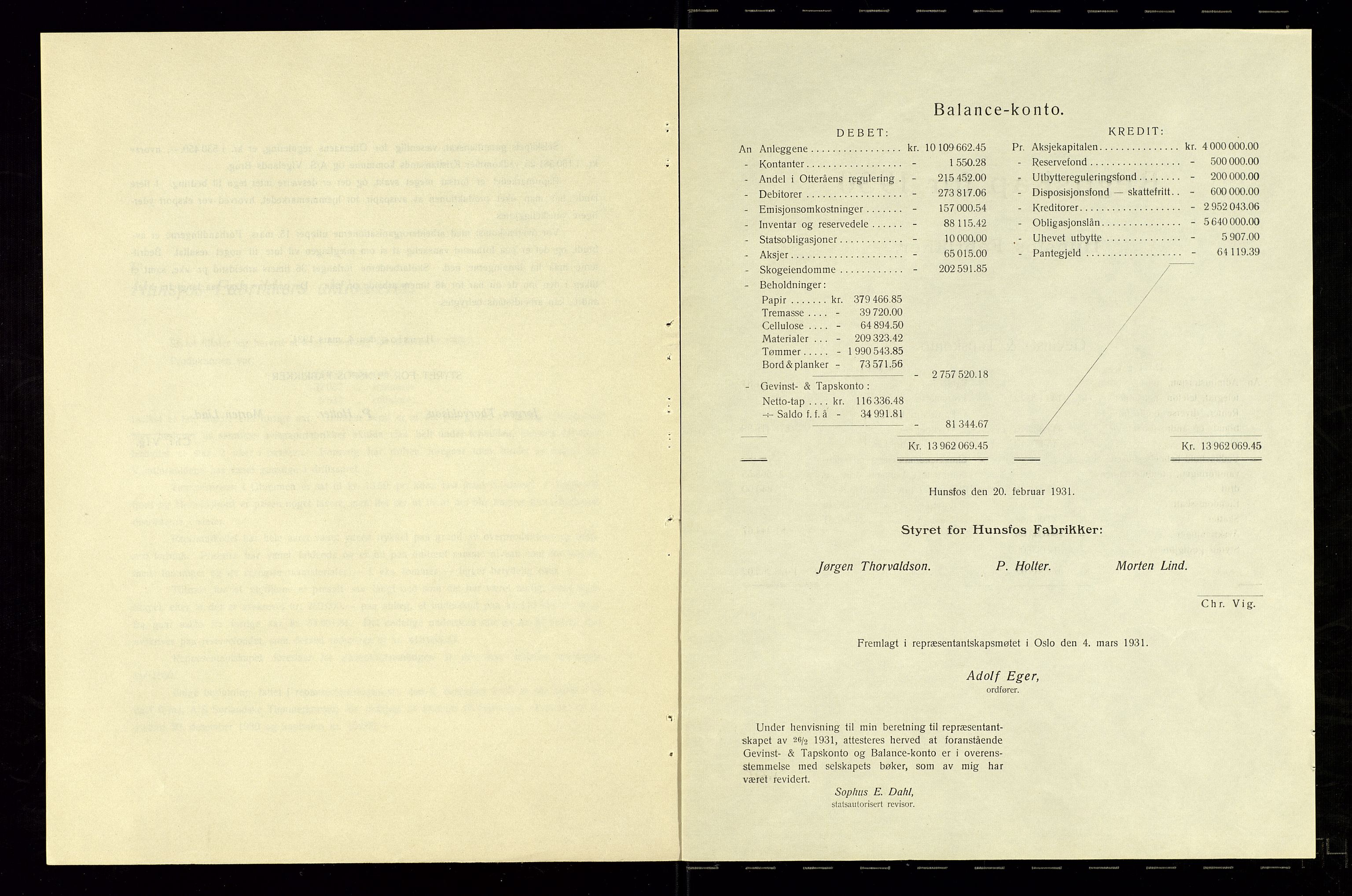 Hunsfos fabrikker, AV/SAK-D/1440/01/L0001/0003: Vedtekter, anmeldelser og årsberetninger / Årsberetninger og regnskap, 1918-1989, p. 56