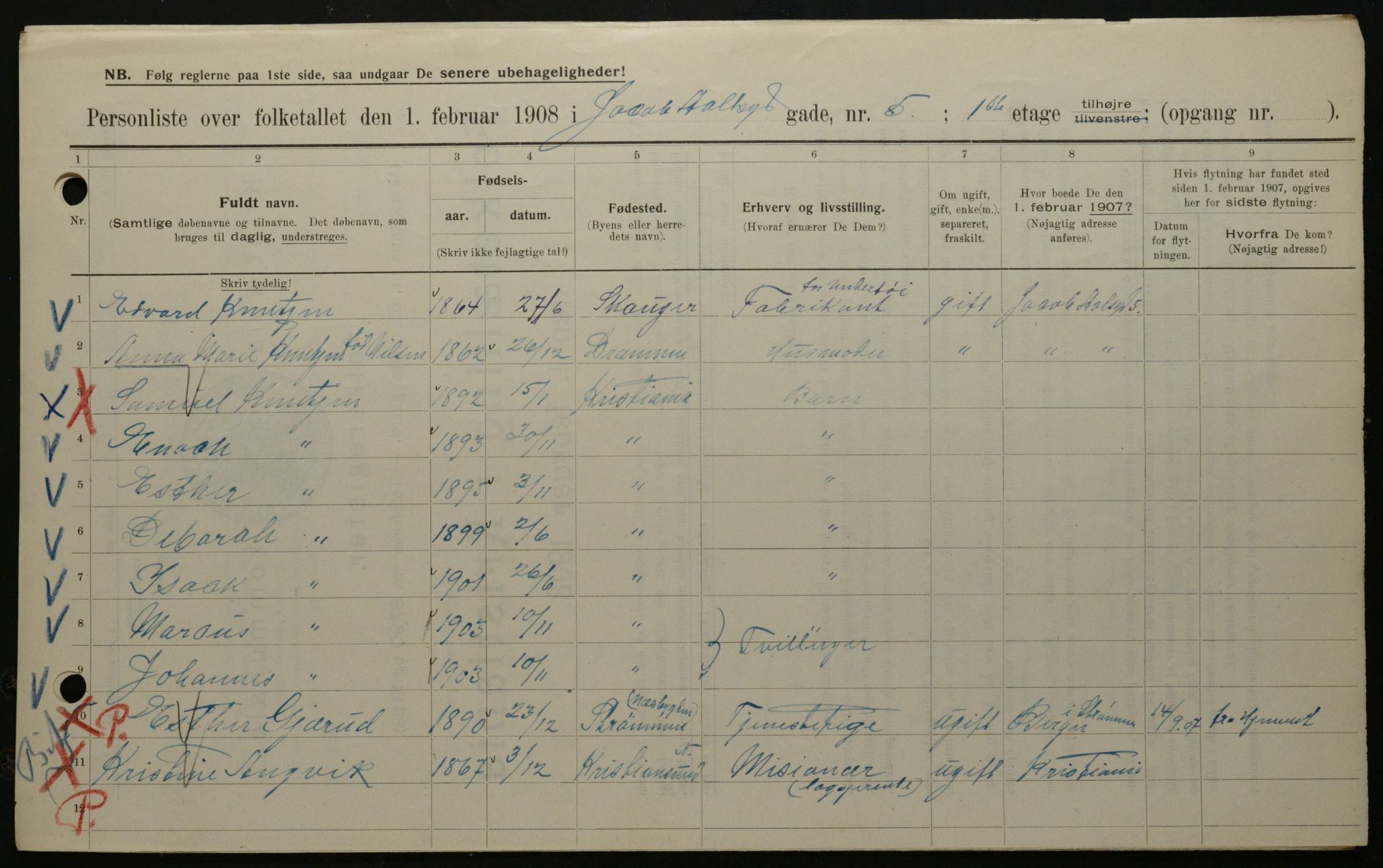 OBA, Municipal Census 1908 for Kristiania, 1908, p. 40143