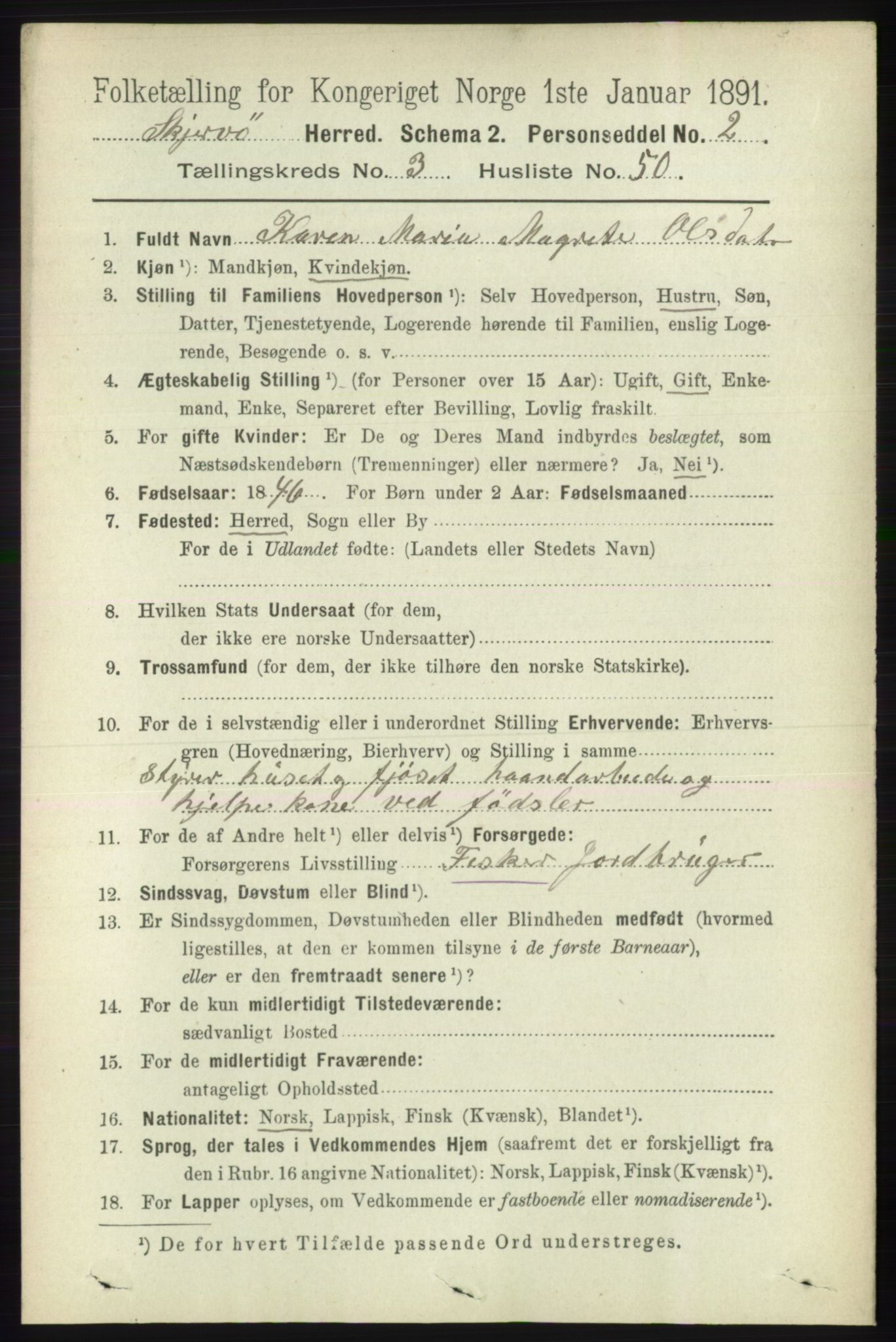 RA, 1891 census for 1941 Skjervøy, 1891, p. 2208