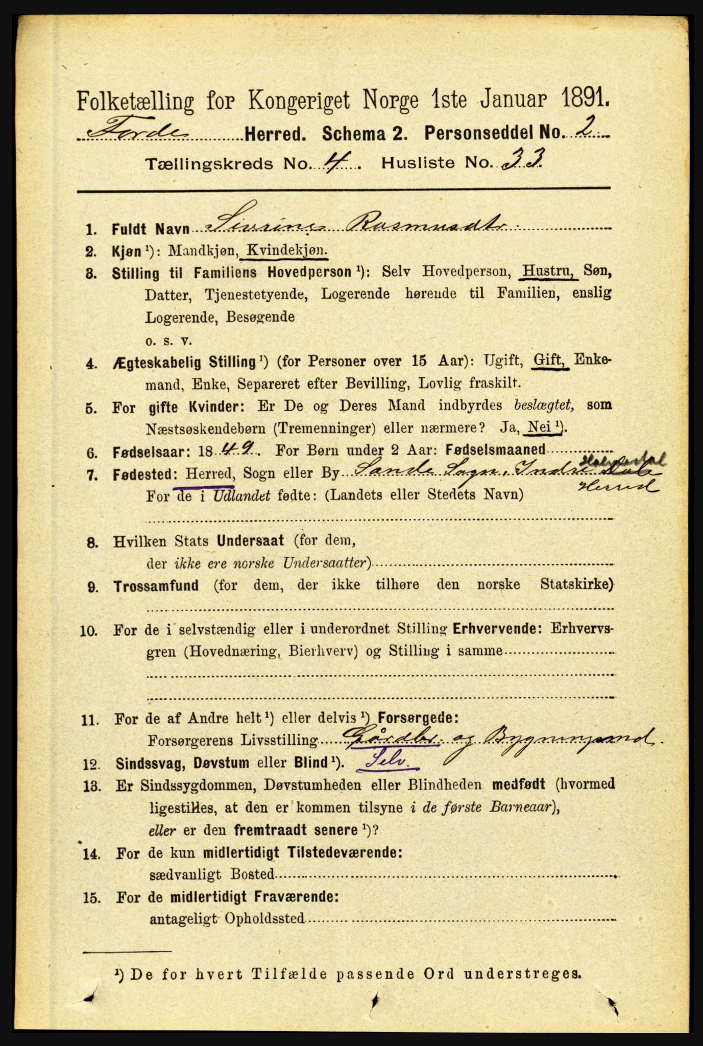 RA, 1891 census for 1432 Førde, 1891, p. 1248