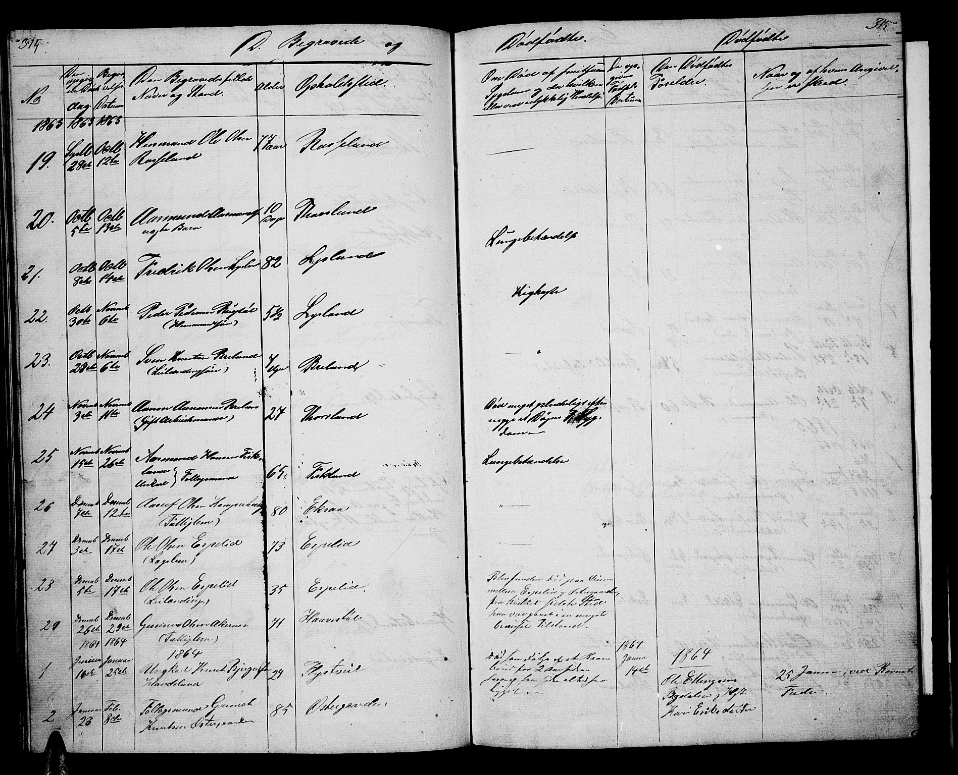 Åseral sokneprestkontor, AV/SAK-1111-0051/F/Fb/L0001: Parish register (copy) no. B 1, 1856-1877, p. 314-315