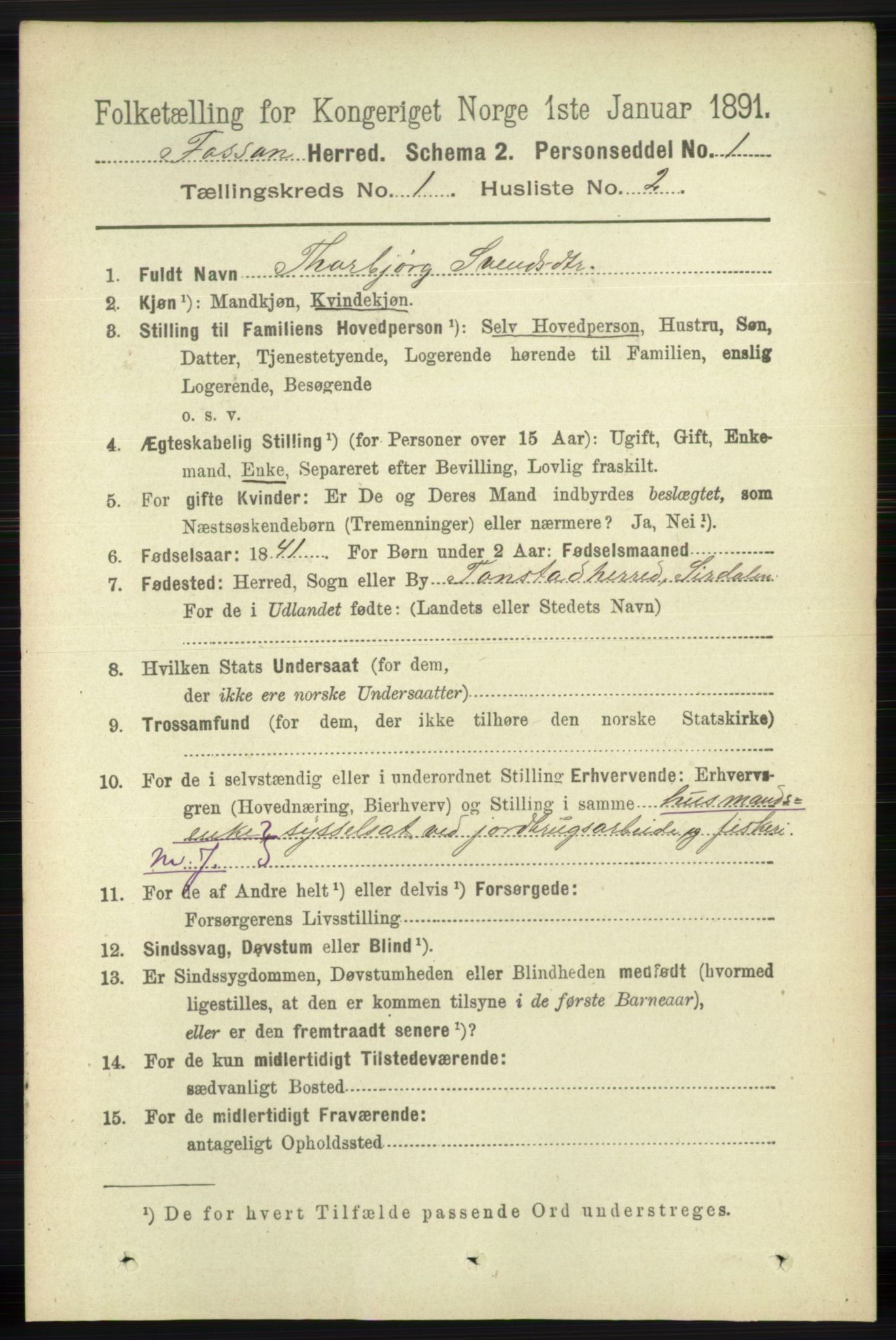 RA, 1891 census for 1129 Forsand, 1891, p. 64