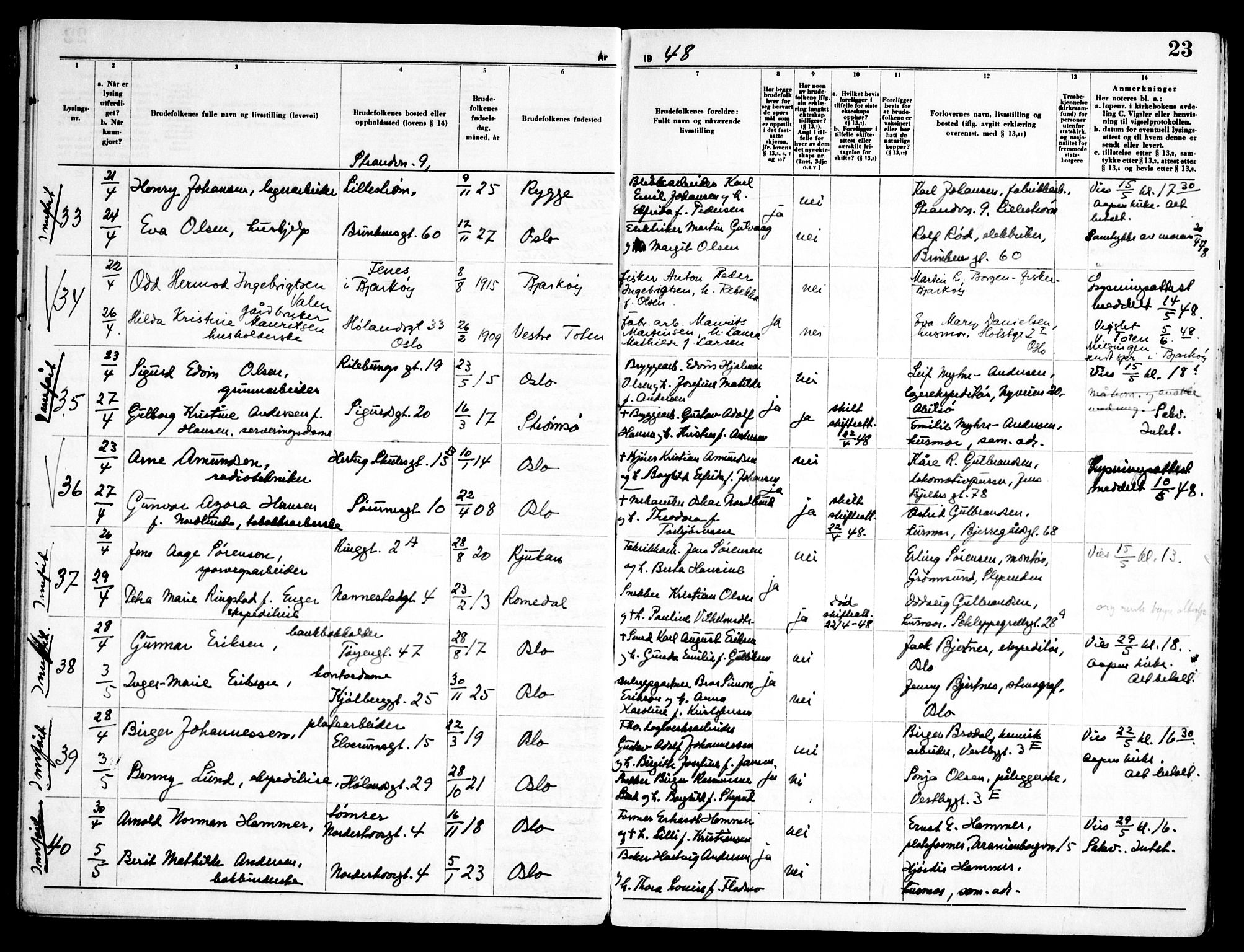 Kampen prestekontor Kirkebøker, AV/SAO-A-10853/H/Ha/L0008: Banns register no. 8, 1946-1956, p. 23