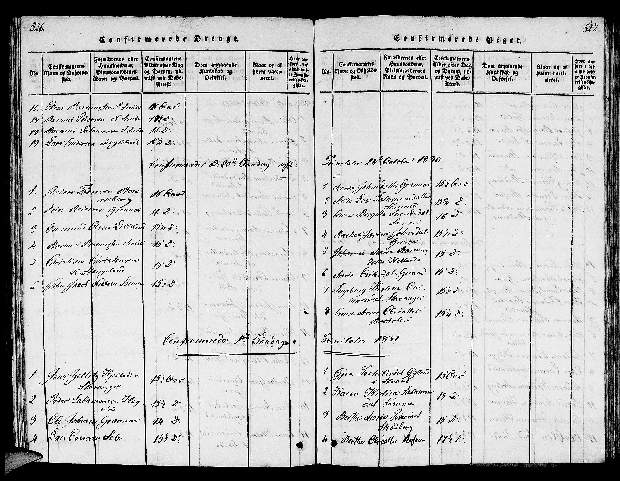 Håland sokneprestkontor, AV/SAST-A-101802/001/30BB/L0001: Parish register (copy) no. B 1, 1815-1845, p. 526-527