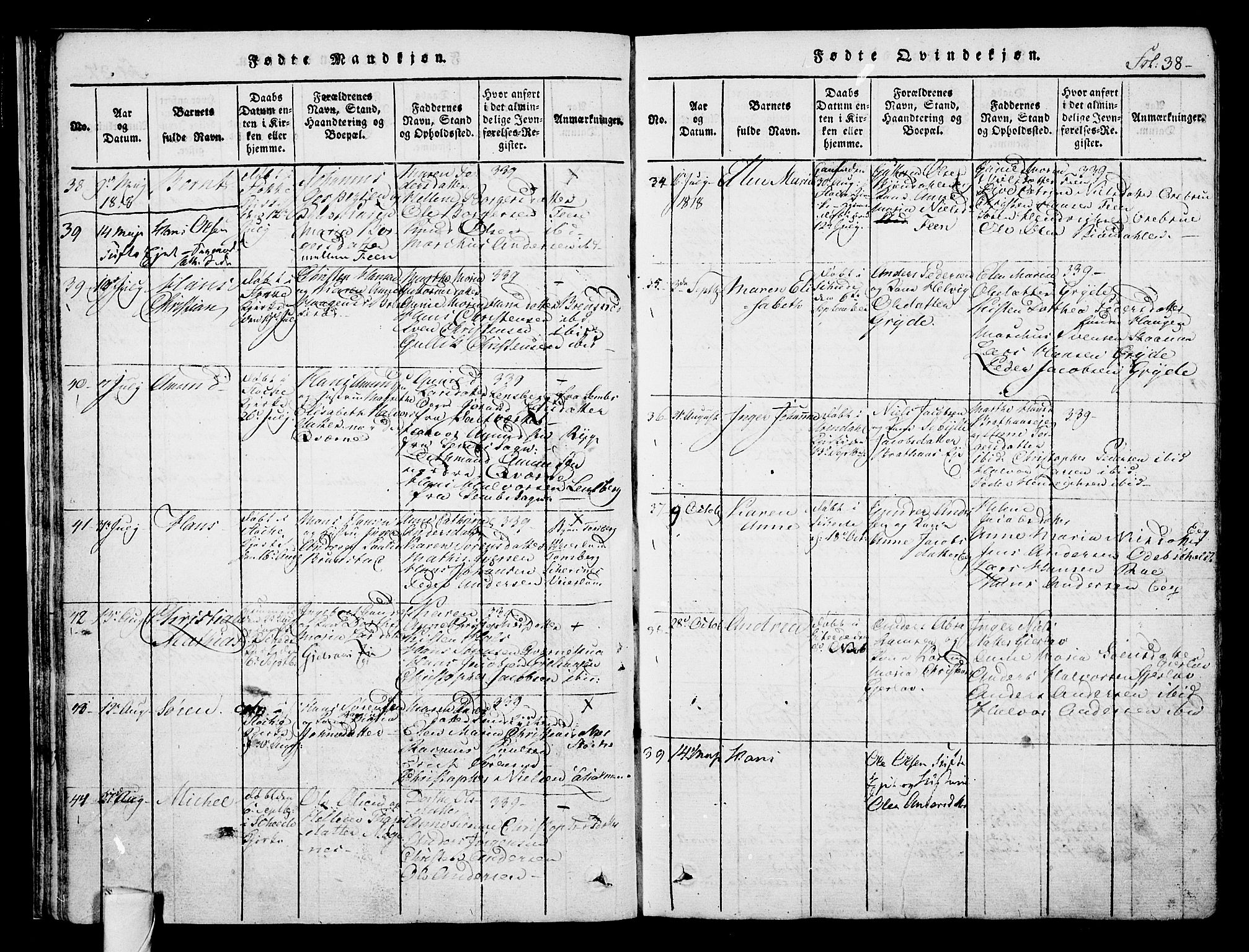 Stokke kirkebøker, AV/SAKO-A-320/F/Fa/L0005: Parish register (official) no. I 5, 1815-1826, p. 38