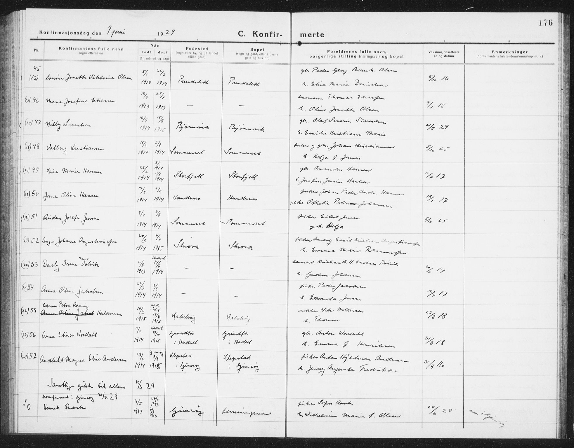 Ministerialprotokoller, klokkerbøker og fødselsregistre - Nordland, AV/SAT-A-1459/874/L1081: Parish register (copy) no. 874C10, 1925-1941, p. 176