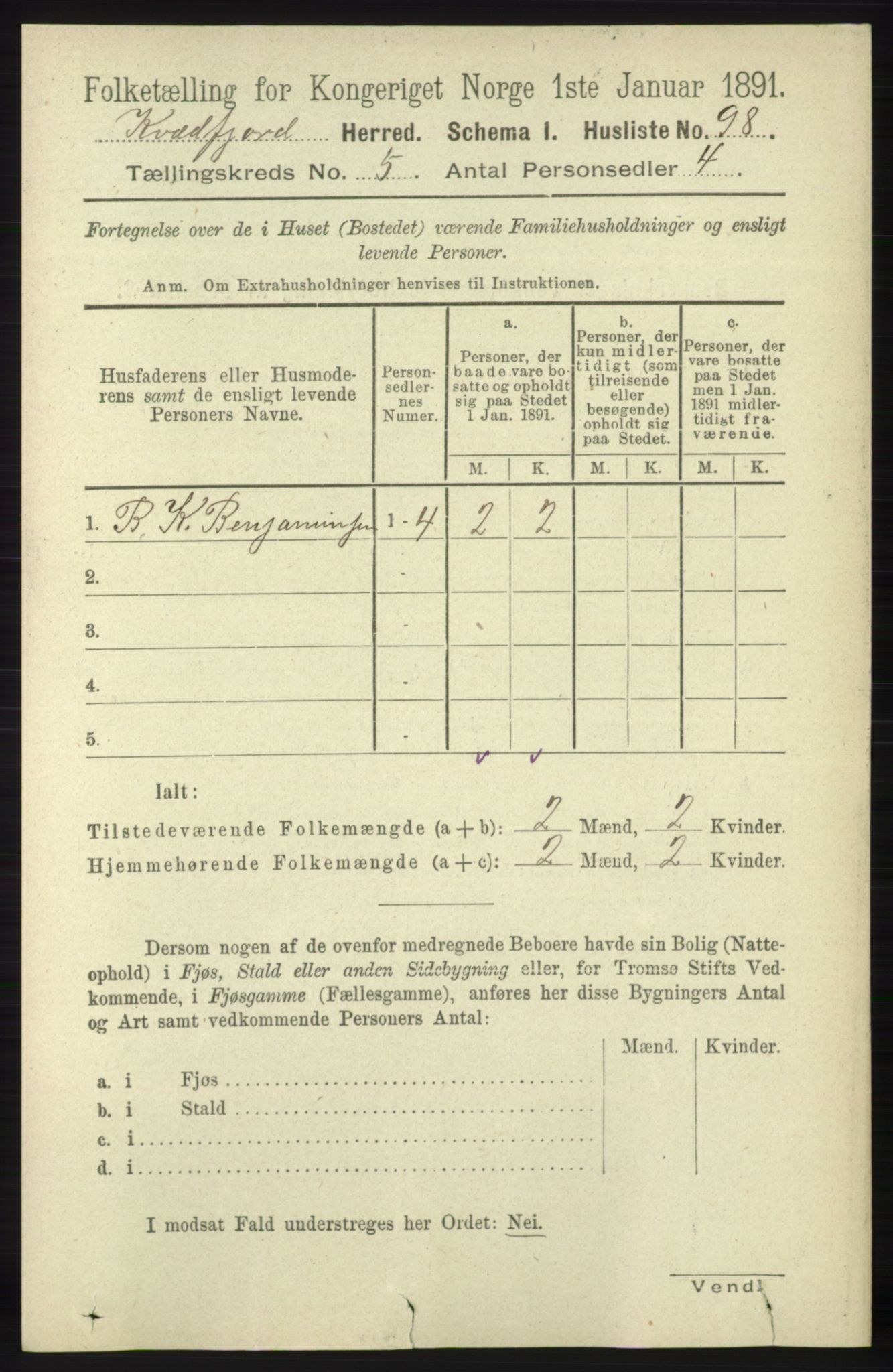 RA, 1891 census for 1911 Kvæfjord, 1891, p. 2862