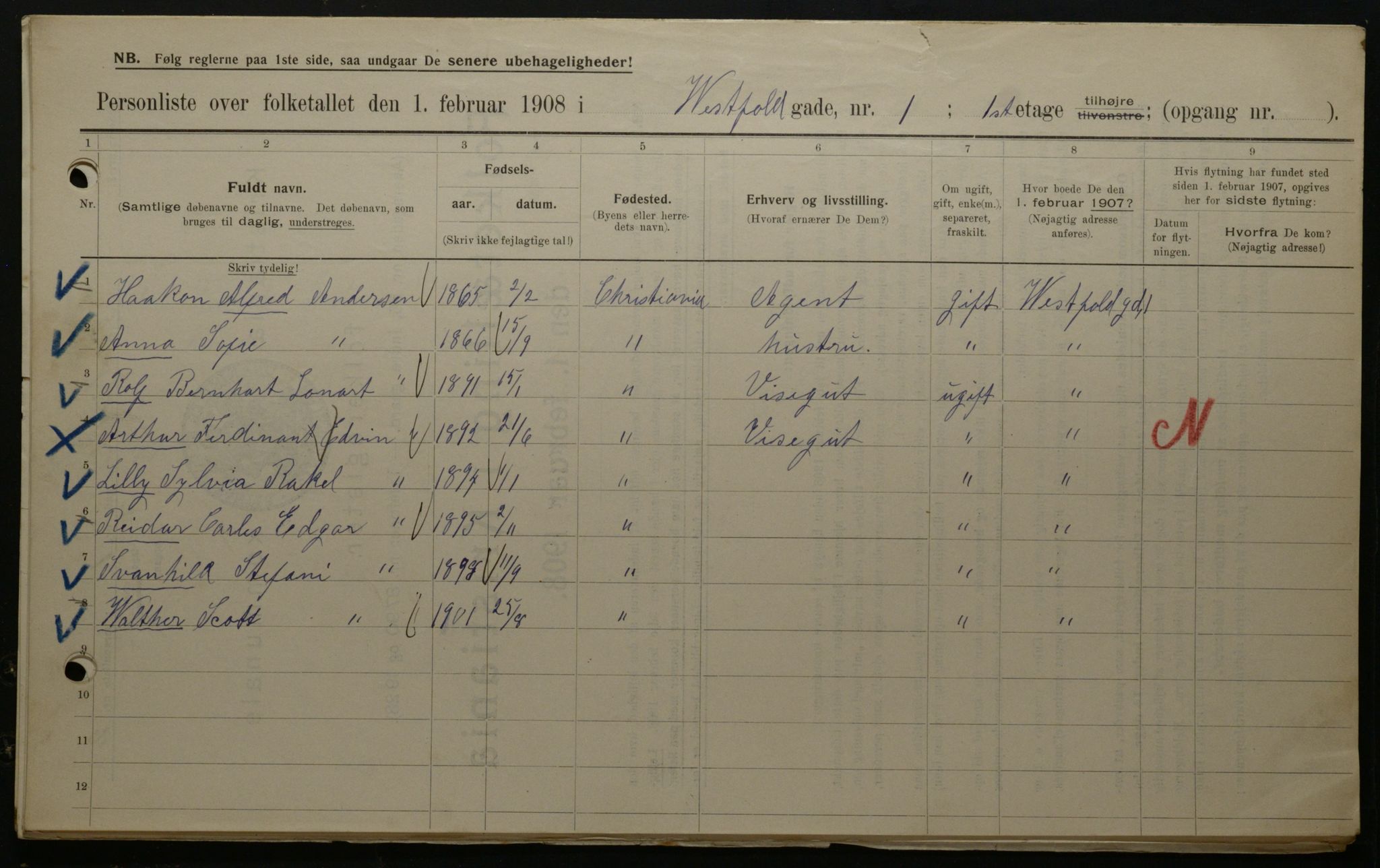 OBA, Municipal Census 1908 for Kristiania, 1908, p. 109869