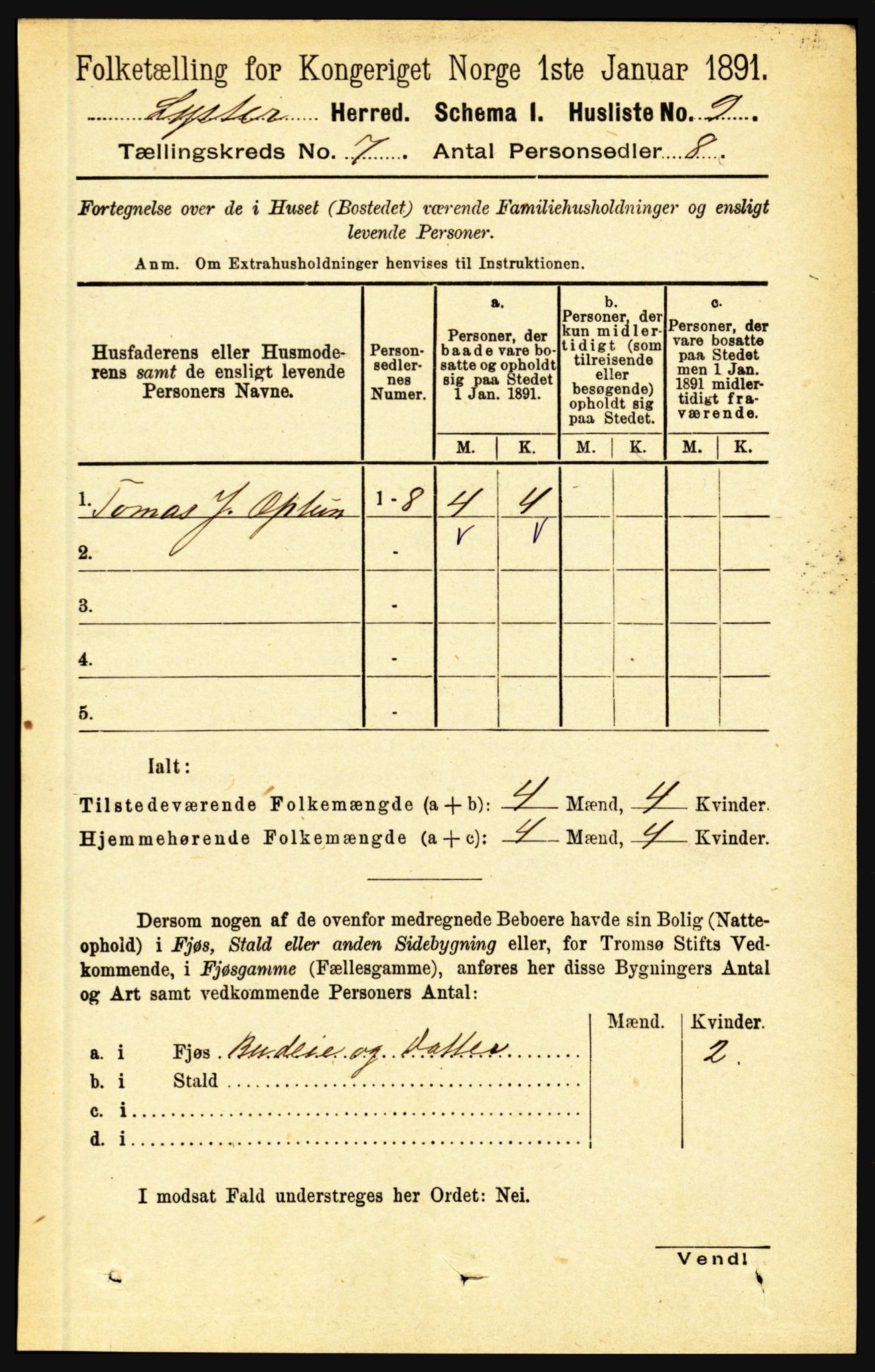 RA, 1891 census for 1426 Luster, 1891, p. 2608