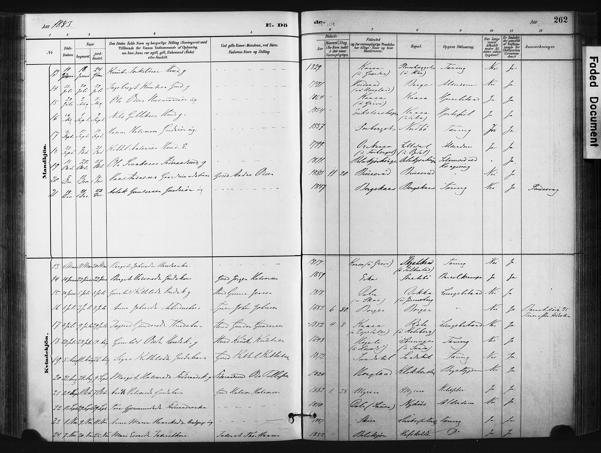 Bø kirkebøker, SAKO/A-257/F/Fa/L0010: Parish register (official) no. 10, 1880-1892, p. 262