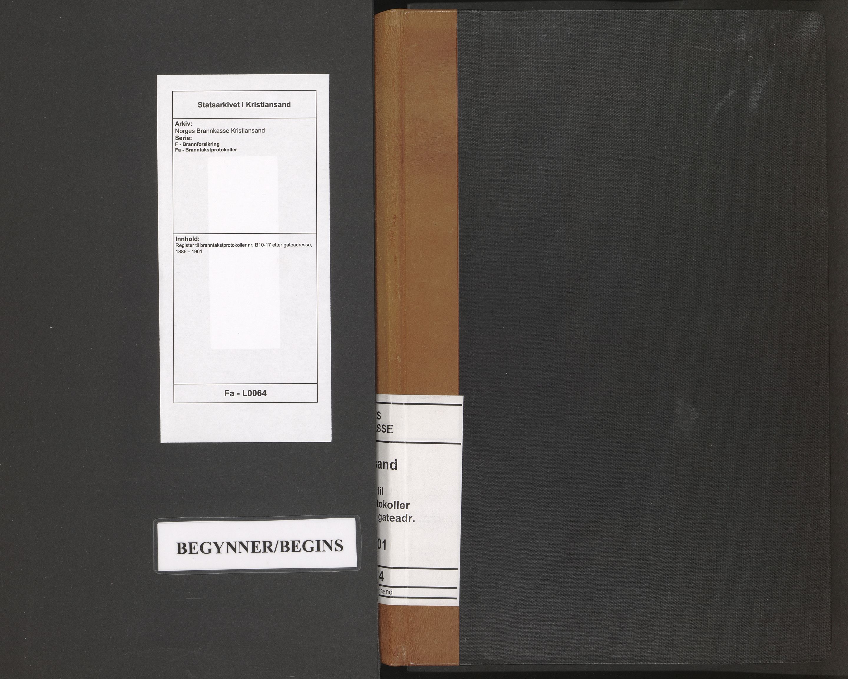 Norges Brannkasse Kristiansand, AV/SAK-2241-0030/F/Fa/L0064: Register til branntakstprotokoller nr. B10-17 etter gateadresse, 1886-1901