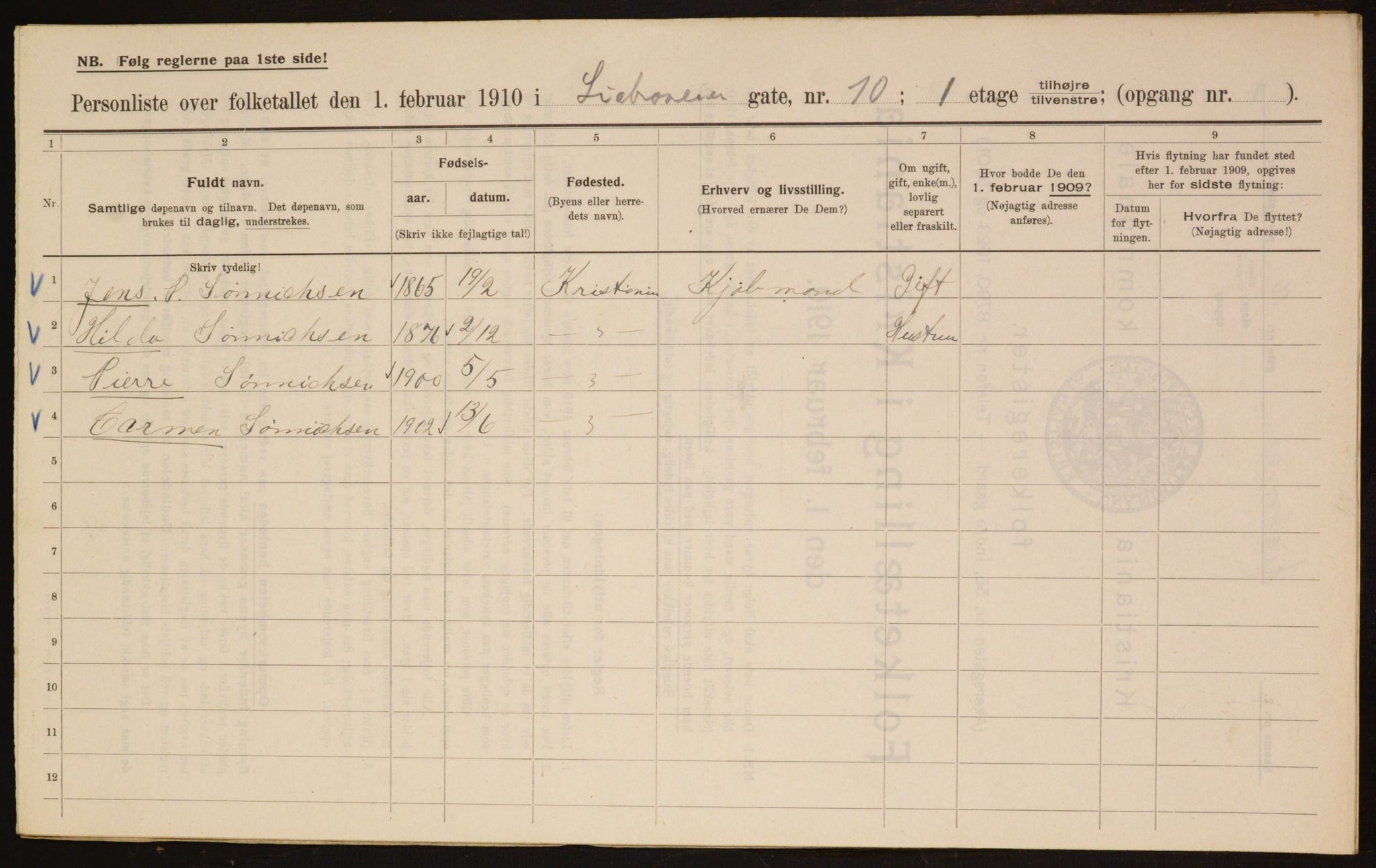 OBA, Municipal Census 1910 for Kristiania, 1910, p. 55923