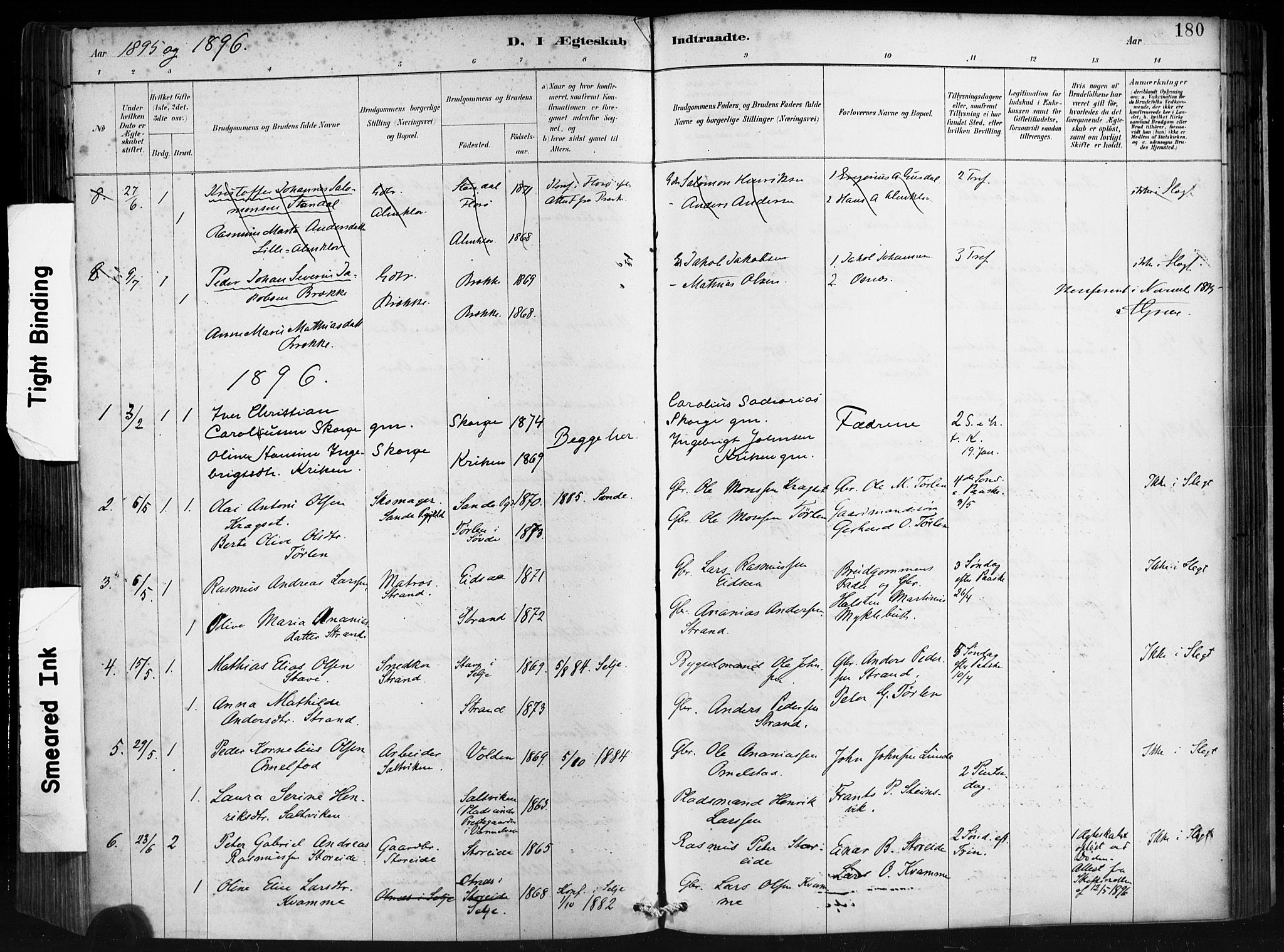 Ministerialprotokoller, klokkerbøker og fødselsregistre - Møre og Romsdal, AV/SAT-A-1454/501/L0008: Parish register (official) no. 501A08, 1885-1901, p. 180