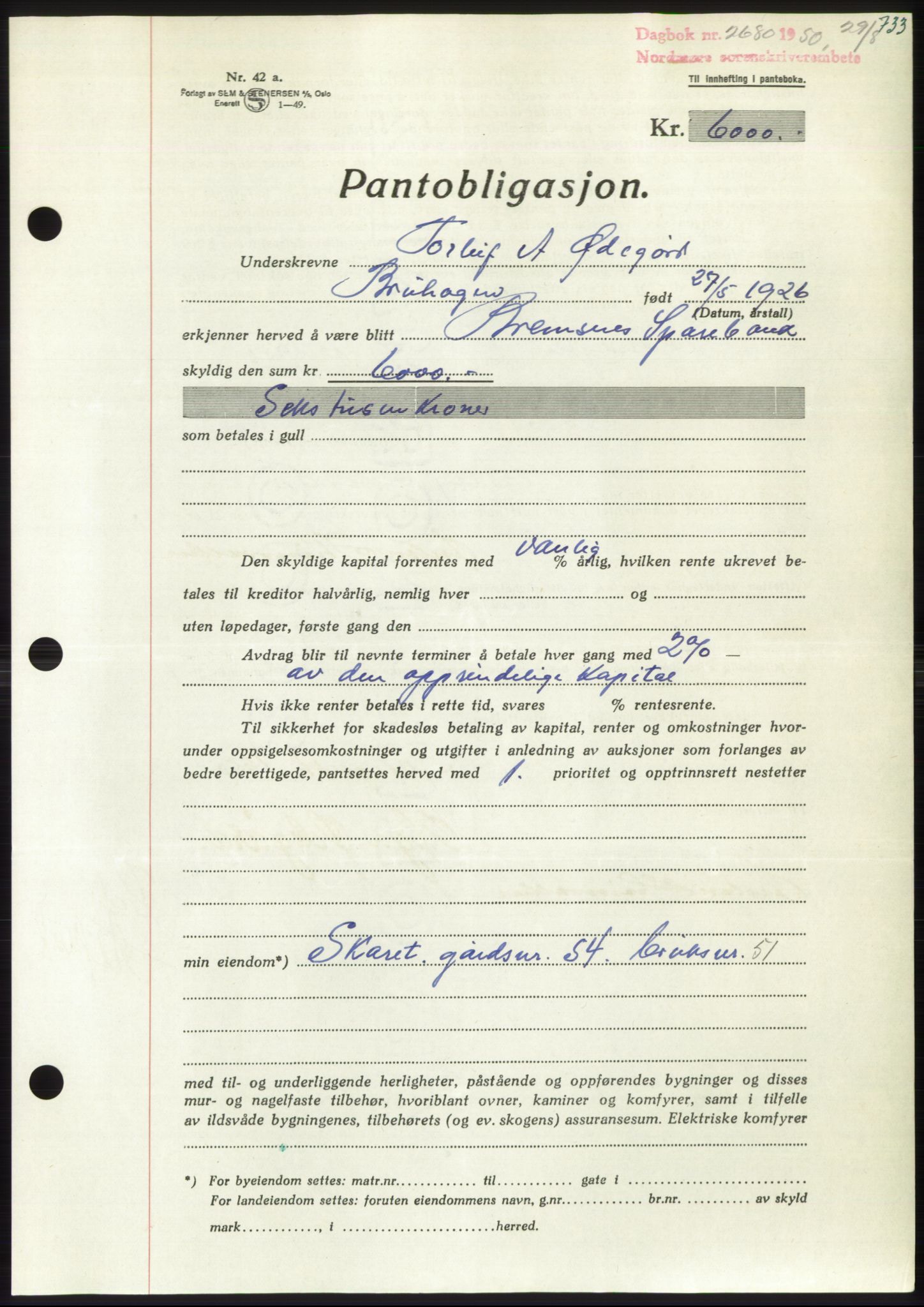 Nordmøre sorenskriveri, AV/SAT-A-4132/1/2/2Ca: Mortgage book no. B105, 1950-1950, Diary no: : 2680/1950