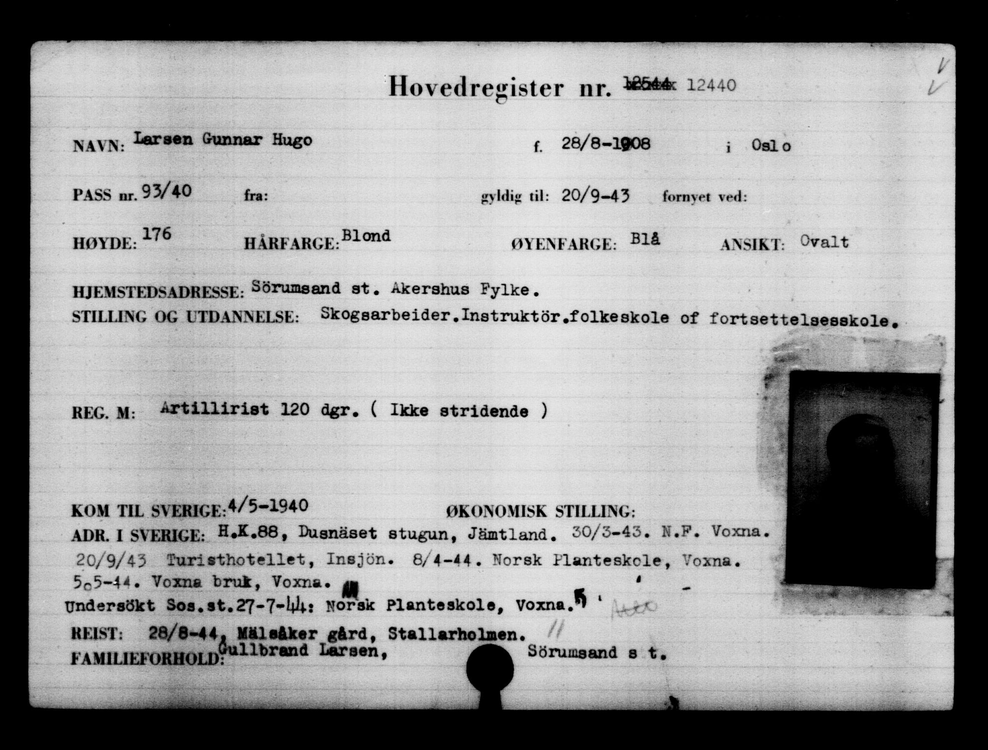 Utenriksstasjonene, Legasjonen i Stockholm, Flyktningkontoret, AV/RA-S-6753/V/Va/L0006: Kjesäterkartoteket, flyktninger med registreringsnr. 9400-12711, 1940-1945, p. 3471