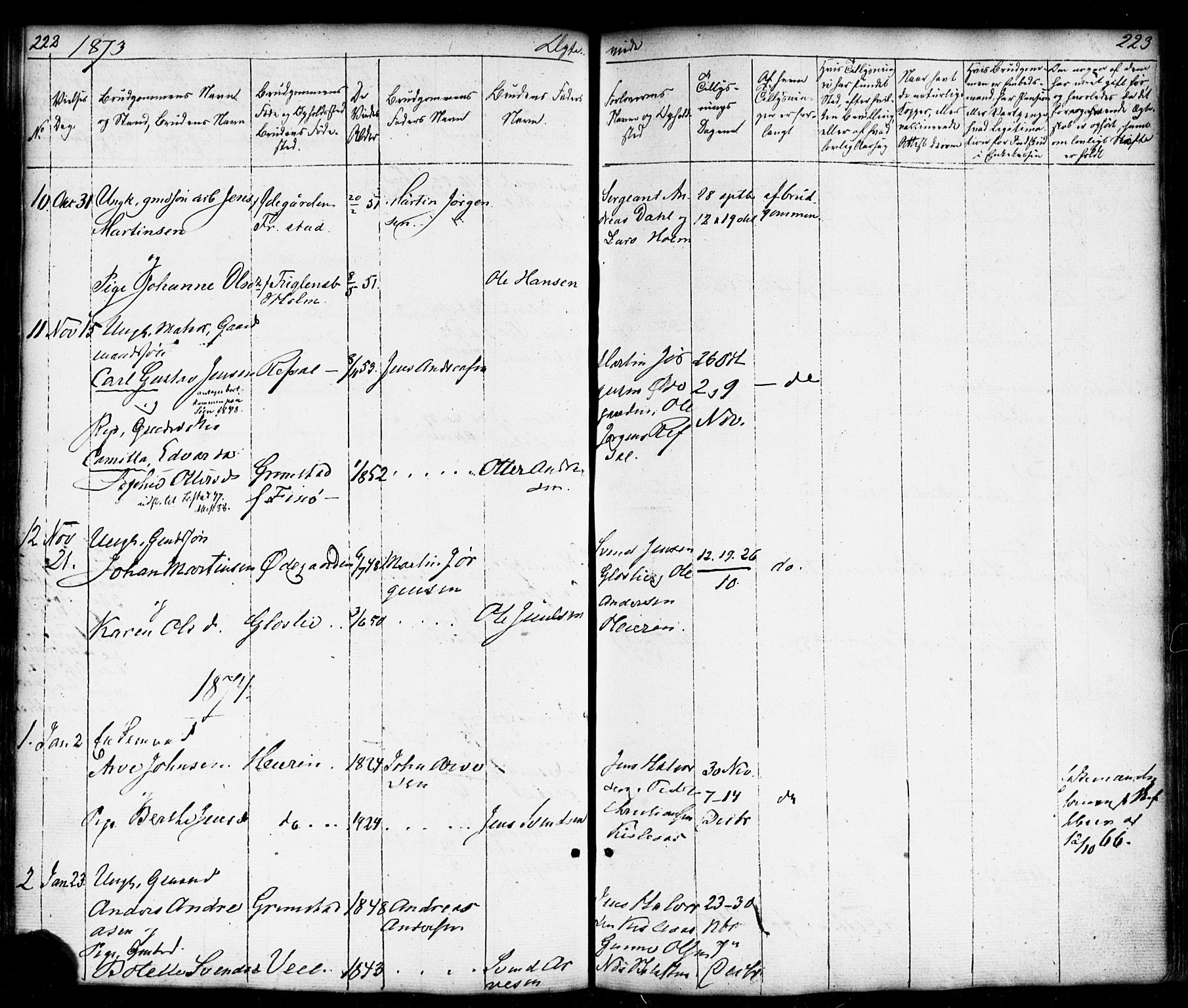 Borge prestekontor Kirkebøker, SAO/A-10903/F/Fb/L0002: Parish register (official) no. II 2, 1853-1877, p. 222-223