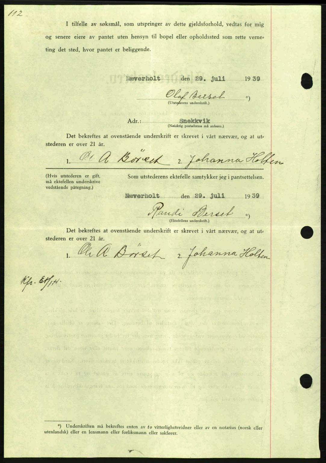 Nordmøre sorenskriveri, AV/SAT-A-4132/1/2/2Ca: Mortgage book no. B86, 1939-1940, Diary no: : 2794/1939