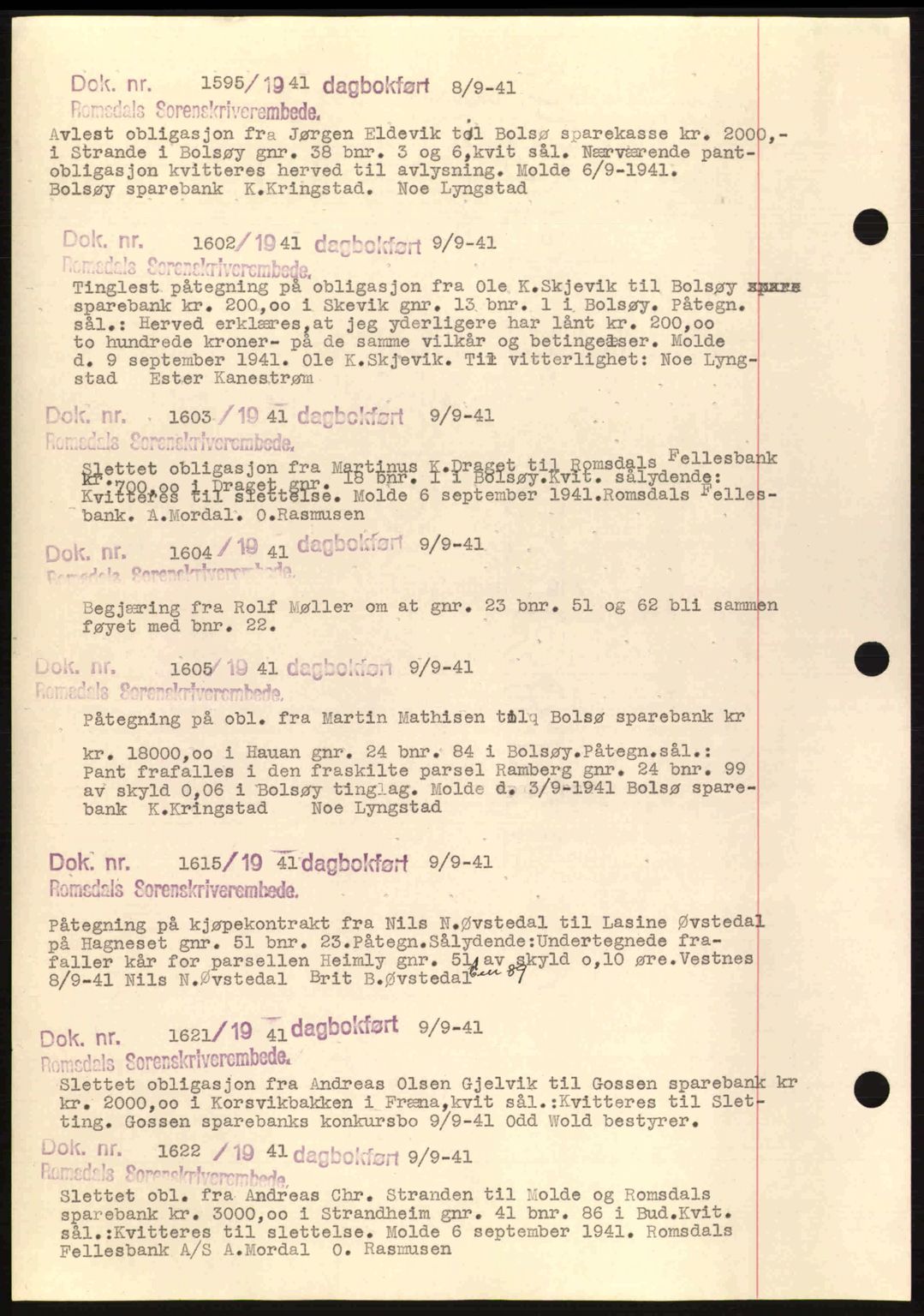 Romsdal sorenskriveri, AV/SAT-A-4149/1/2/2C: Mortgage book no. C1a, 1936-1945, Diary no: : 1595/1941