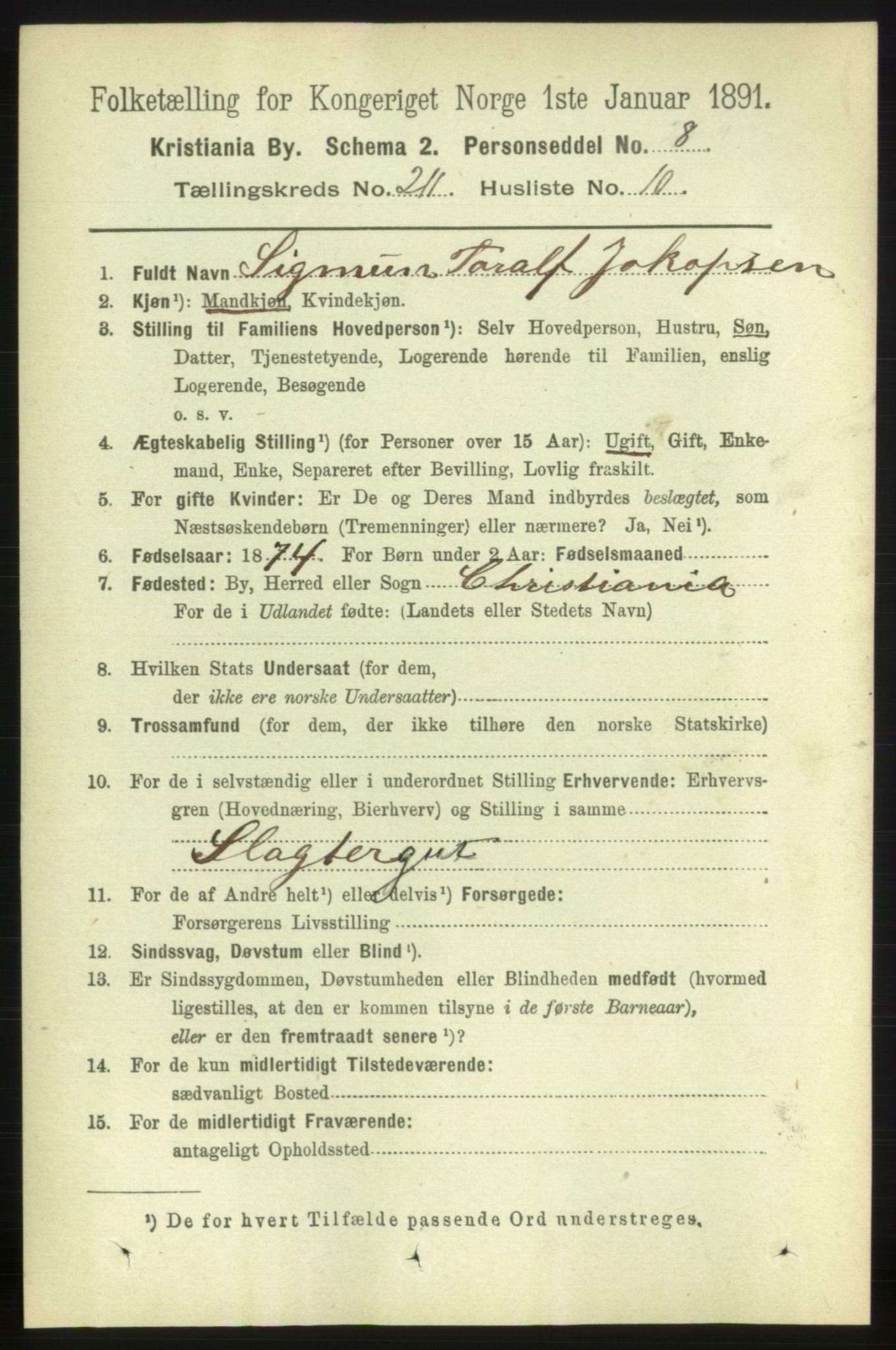 RA, 1891 census for 0301 Kristiania, 1891, p. 126141