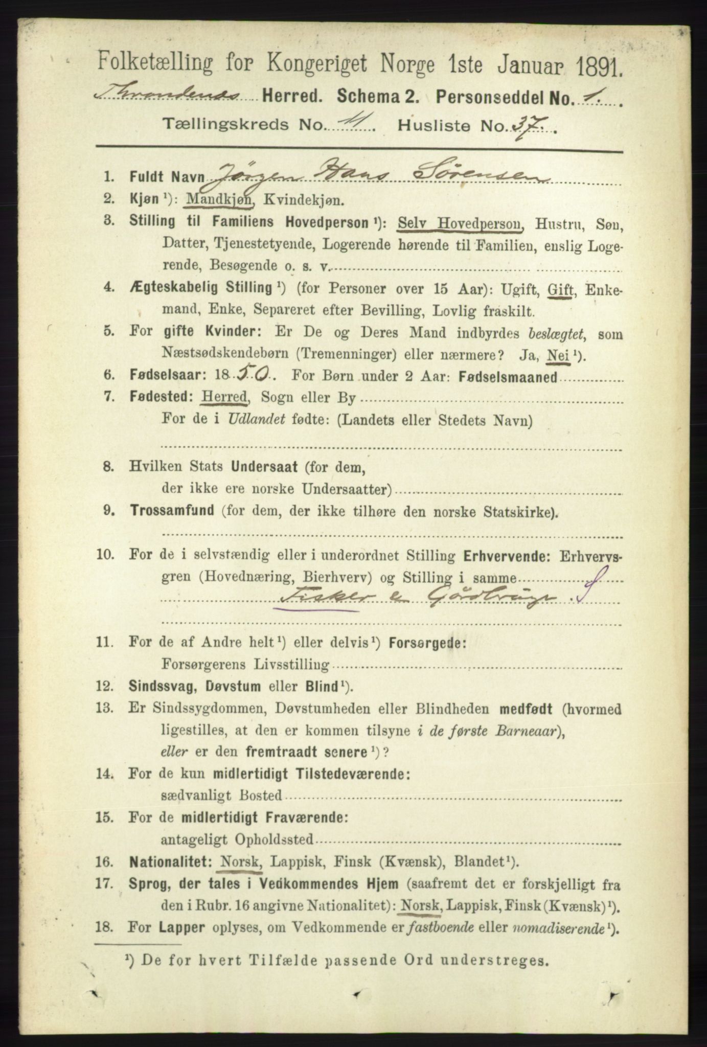 RA, 1891 census for 1914 Trondenes, 1891, p. 8253