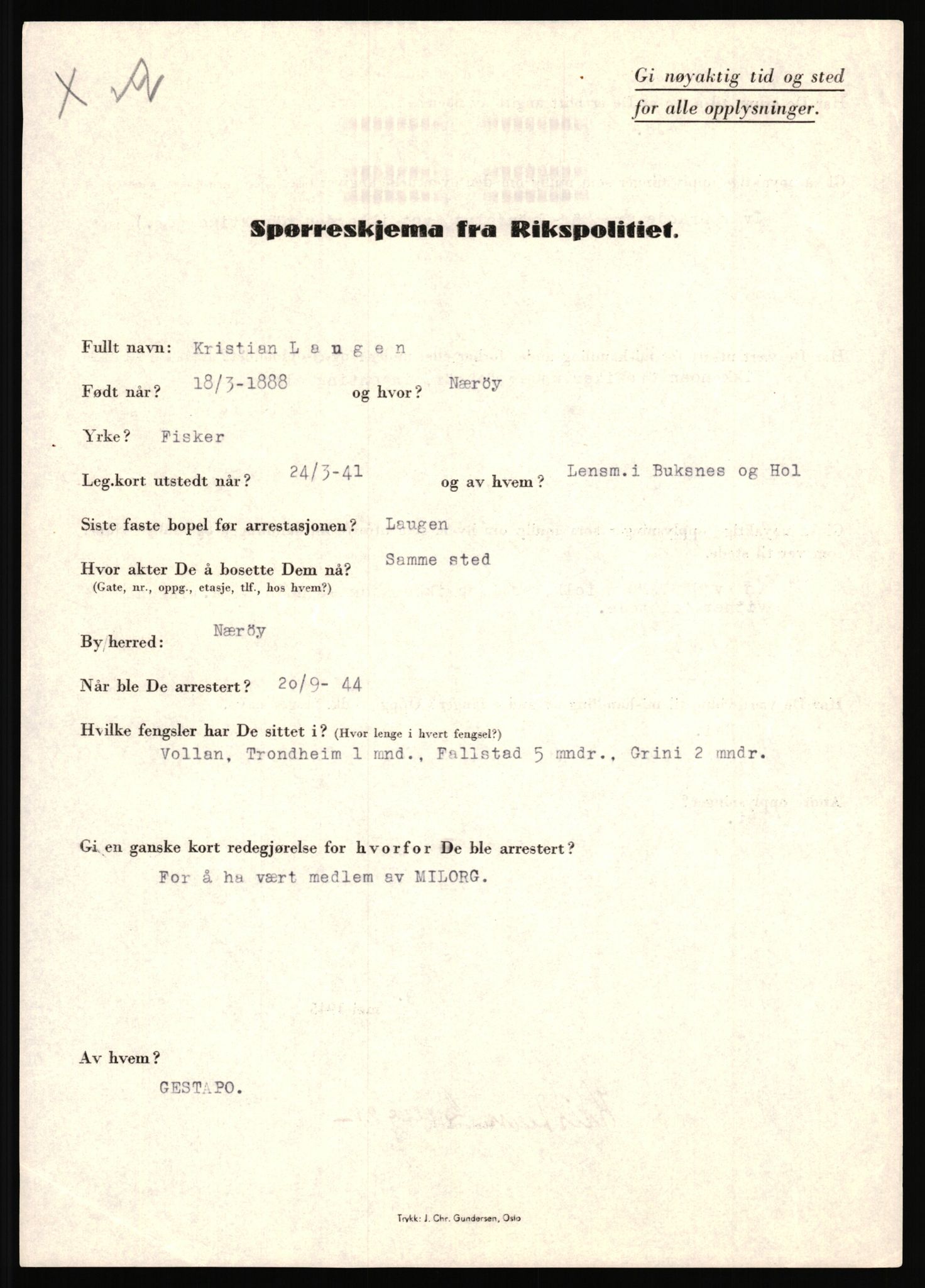 Rikspolitisjefen, AV/RA-S-1560/L/L0010: Kristianslund, Charles Ragnvald - Losvik, Einar, 1940-1945, p. 724