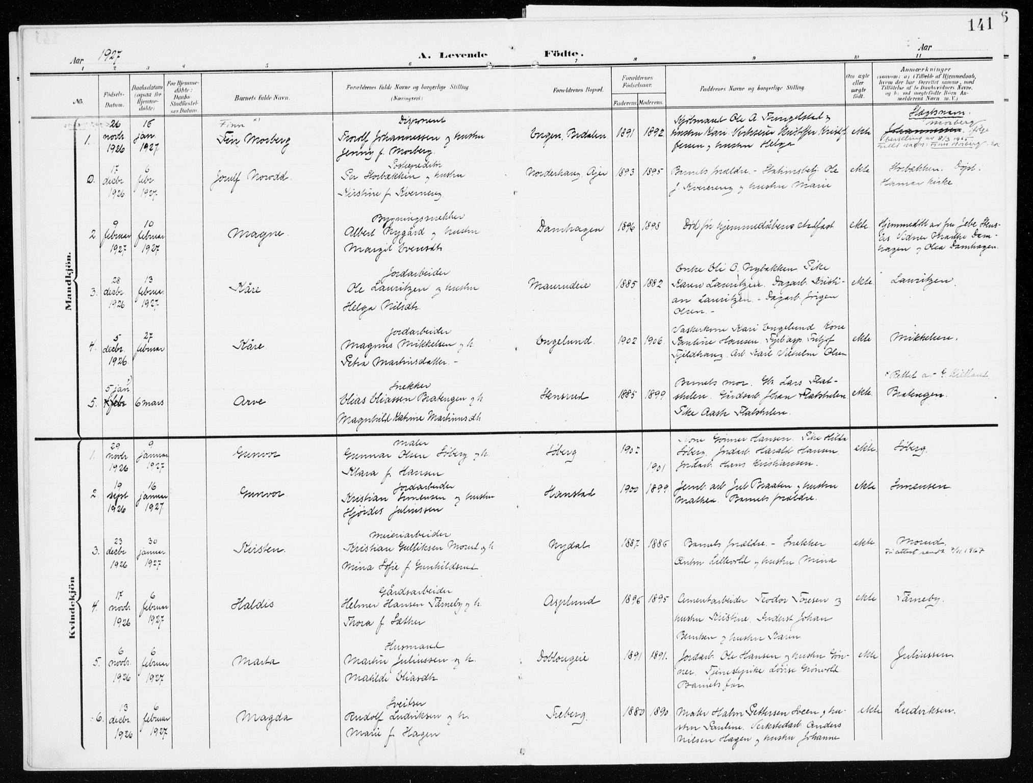 Furnes prestekontor, SAH/PREST-012/K/Ka/L0001: Parish register (official) no. 1, 1907-1935, p. 141
