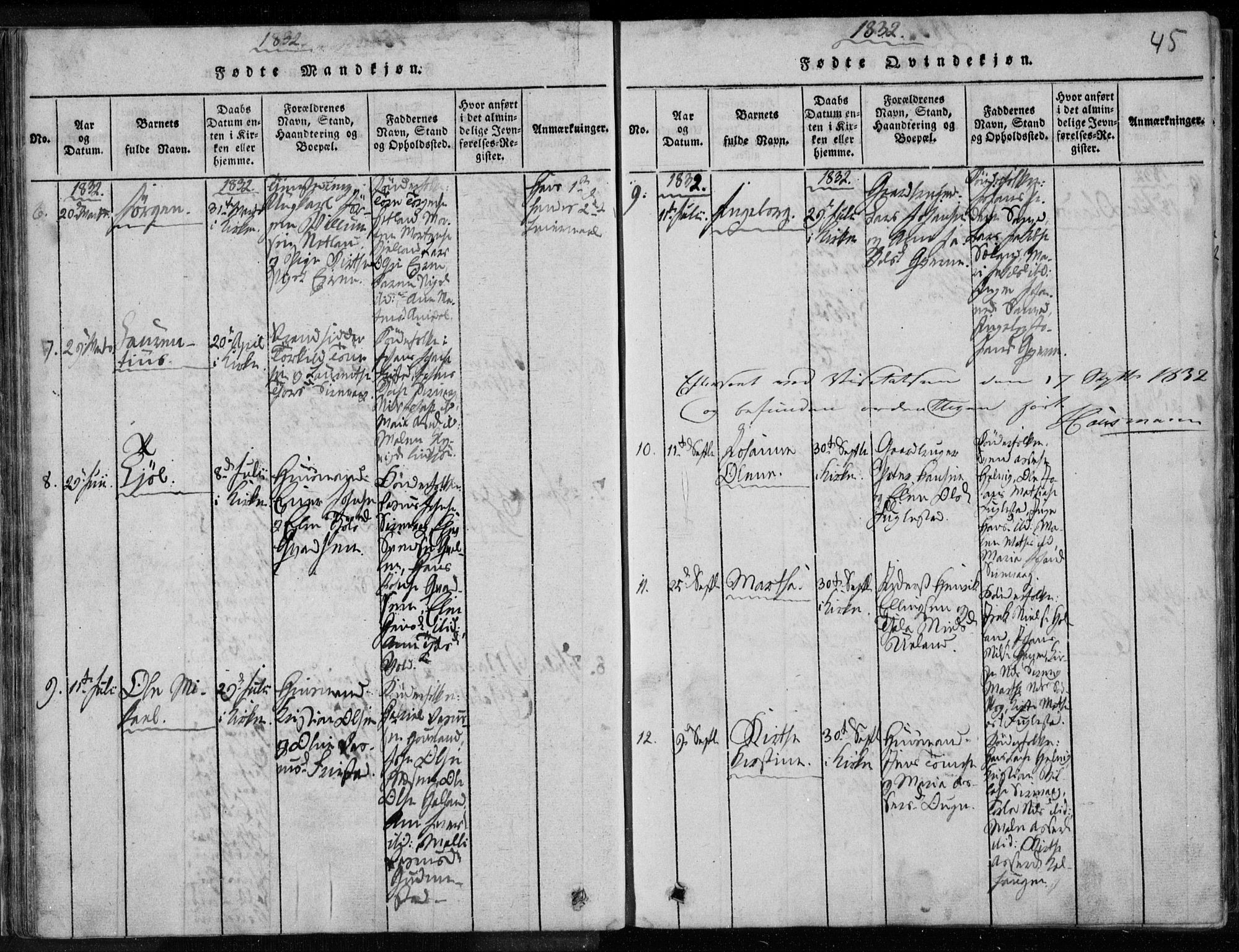 Eigersund sokneprestkontor, AV/SAST-A-101807/S08/L0008: Parish register (official) no. A 8, 1816-1847, p. 45