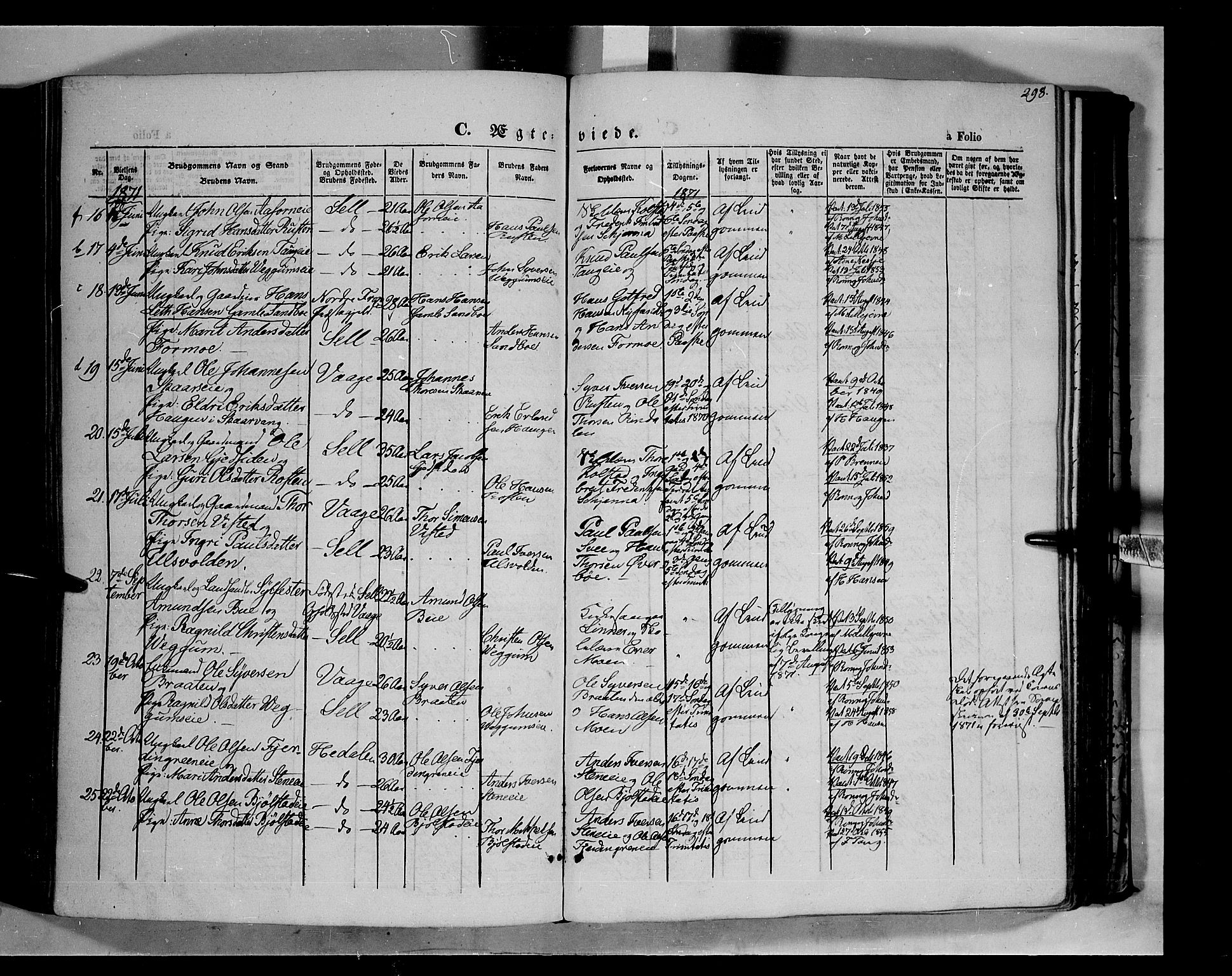 Vågå prestekontor, AV/SAH-PREST-076/H/Ha/Haa/L0006: Parish register (official) no. 6 /1, 1856-1872, p. 298