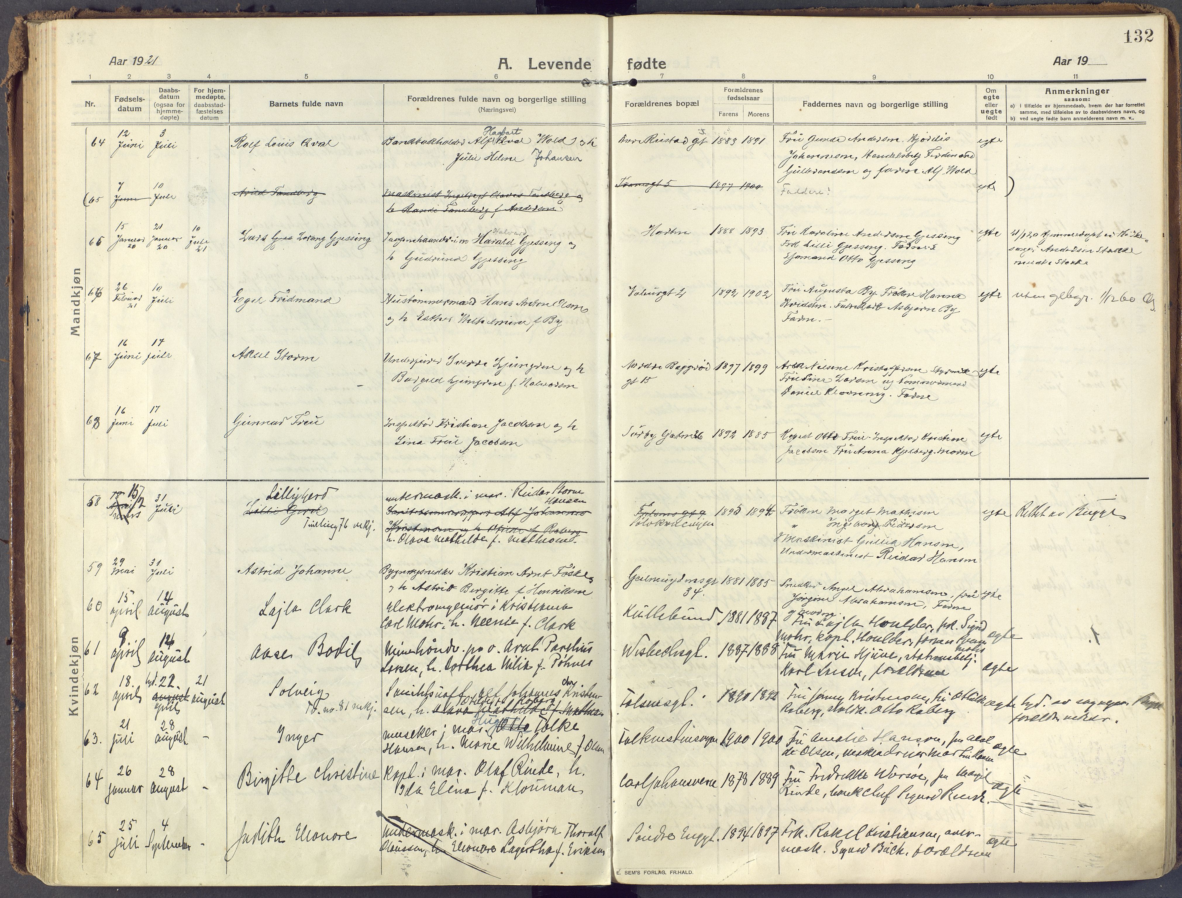 Horten kirkebøker, SAKO/A-348/F/Fa/L0012: Parish register (official) no. 12, 1913-1926, p. 132