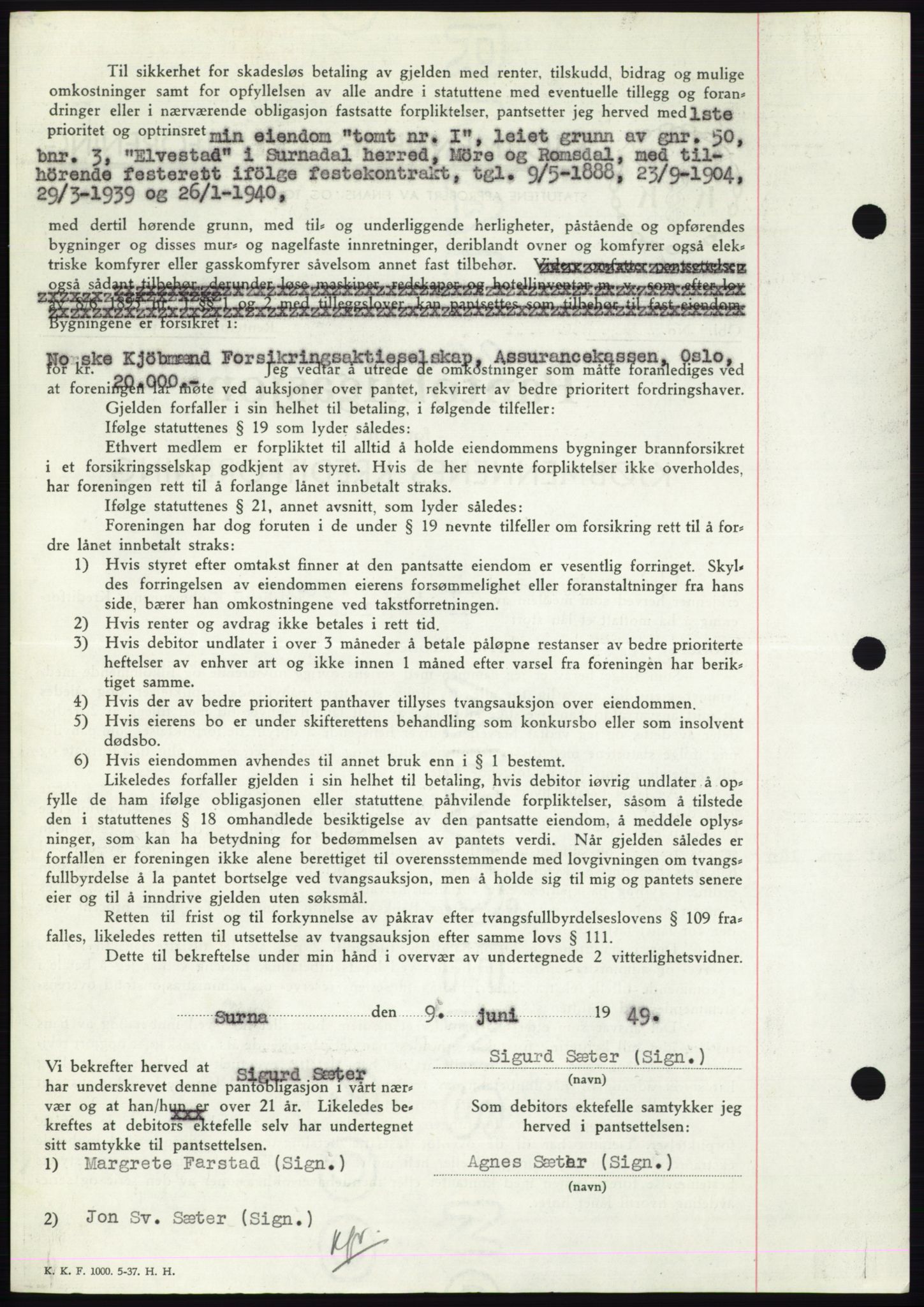 Nordmøre sorenskriveri, AV/SAT-A-4132/1/2/2Ca: Mortgage book no. B101, 1949-1949, Diary no: : 1559/1949