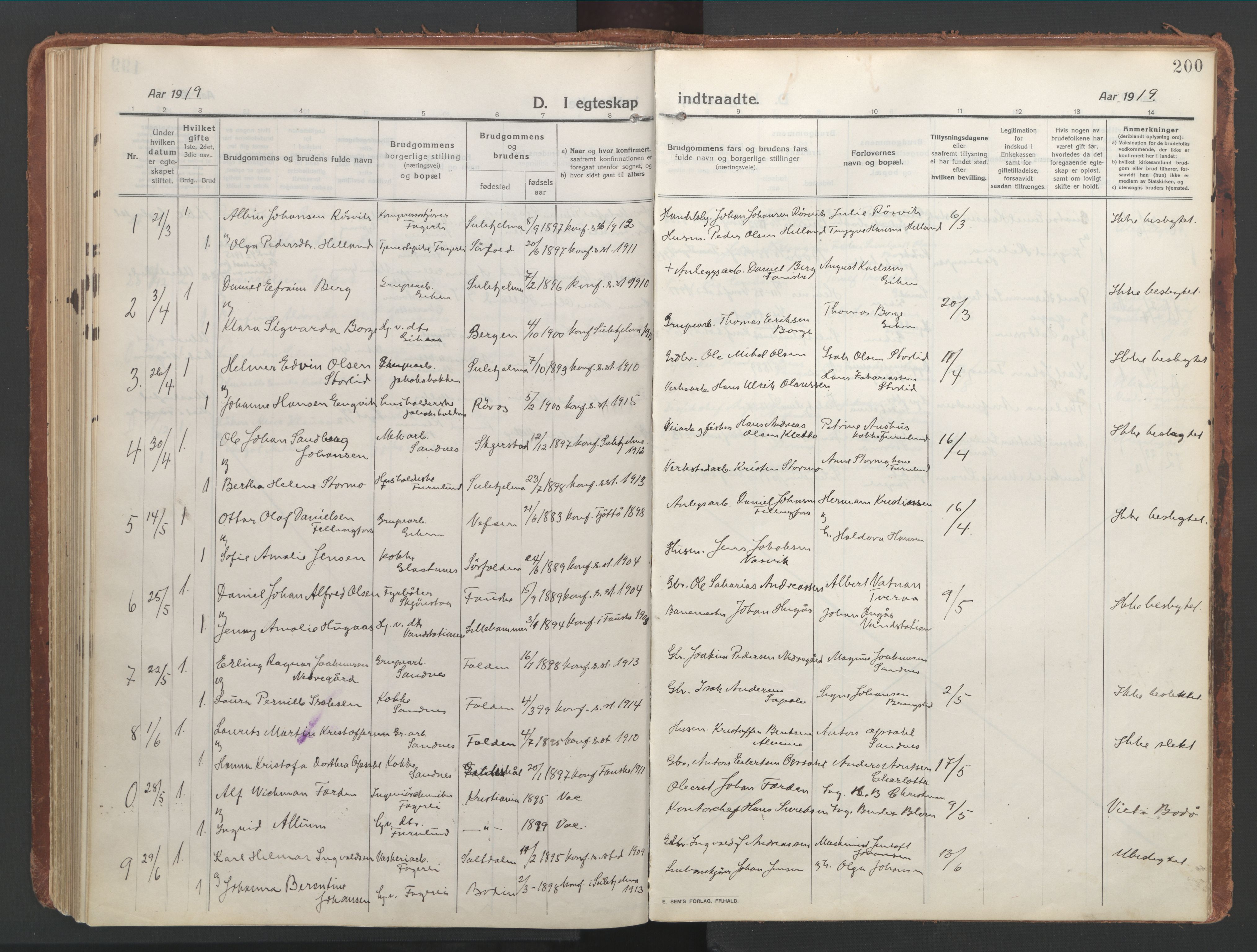 Ministerialprotokoller, klokkerbøker og fødselsregistre - Nordland, SAT/A-1459/850/L0715: Curate's parish register no. 850B05, 1913-1924, p. 200