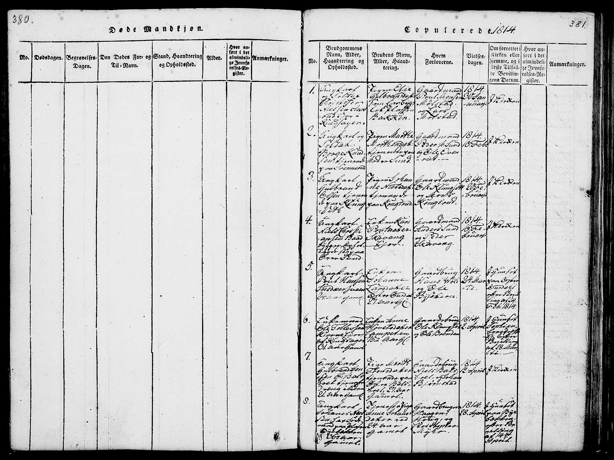 Nes prestekontor, Hedmark, AV/SAH-PREST-020/L/La/L0003: Parish register (copy) no. 3, 1814-1831, p. 380-381