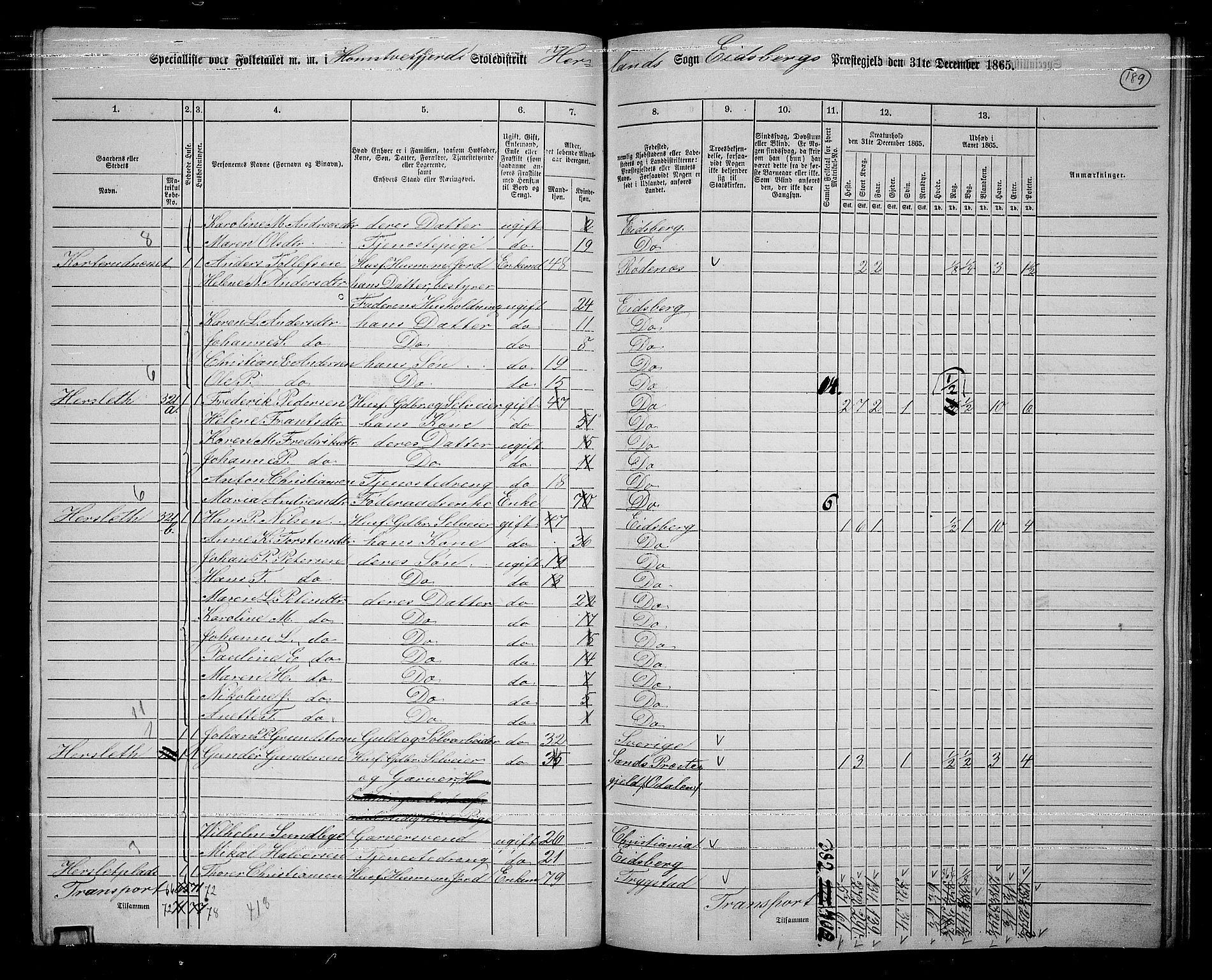 RA, 1865 census for Eidsberg, 1865, p. 170