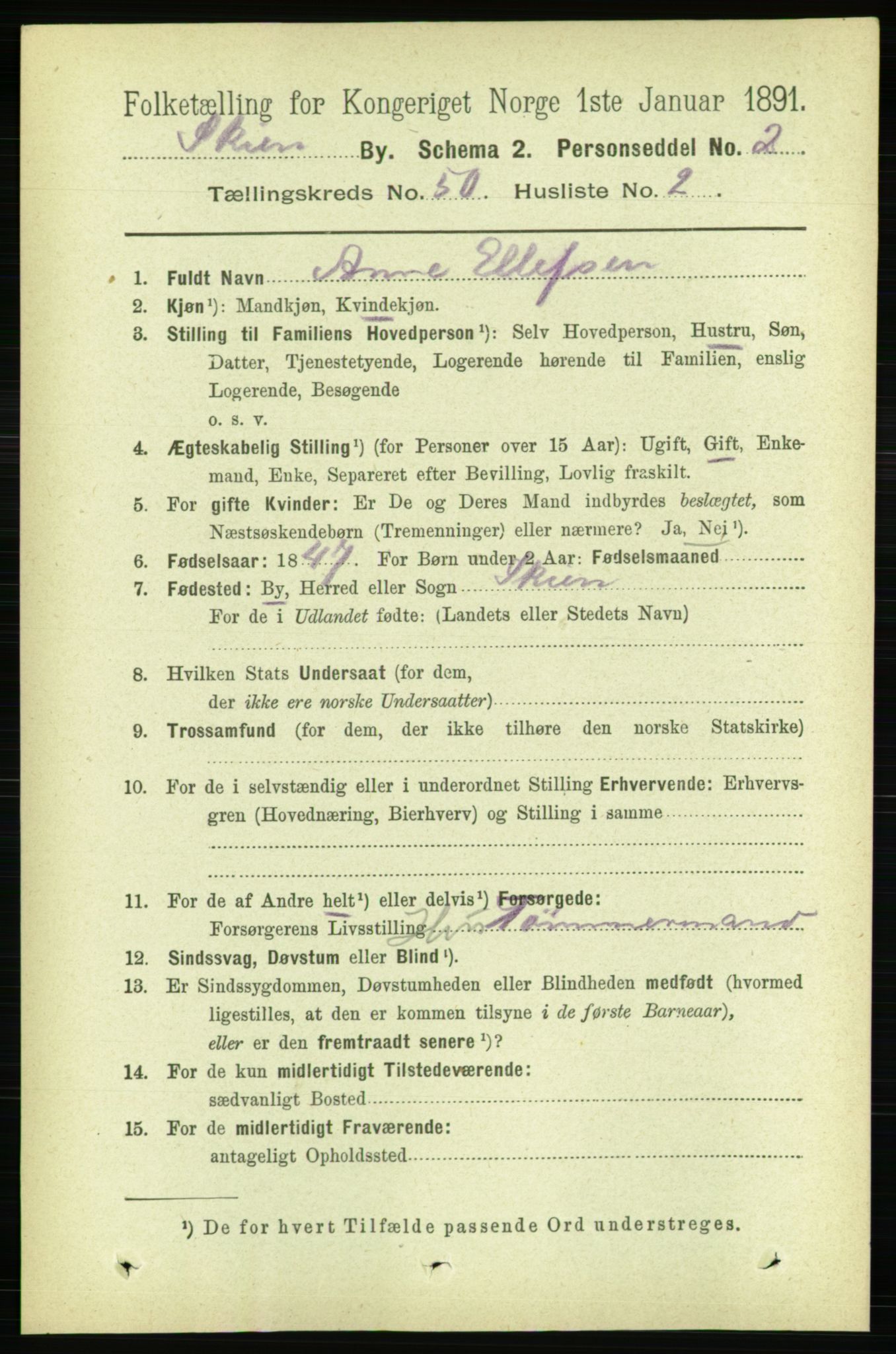 RA, 1891 census for 0806 Skien, 1891, p. 10747