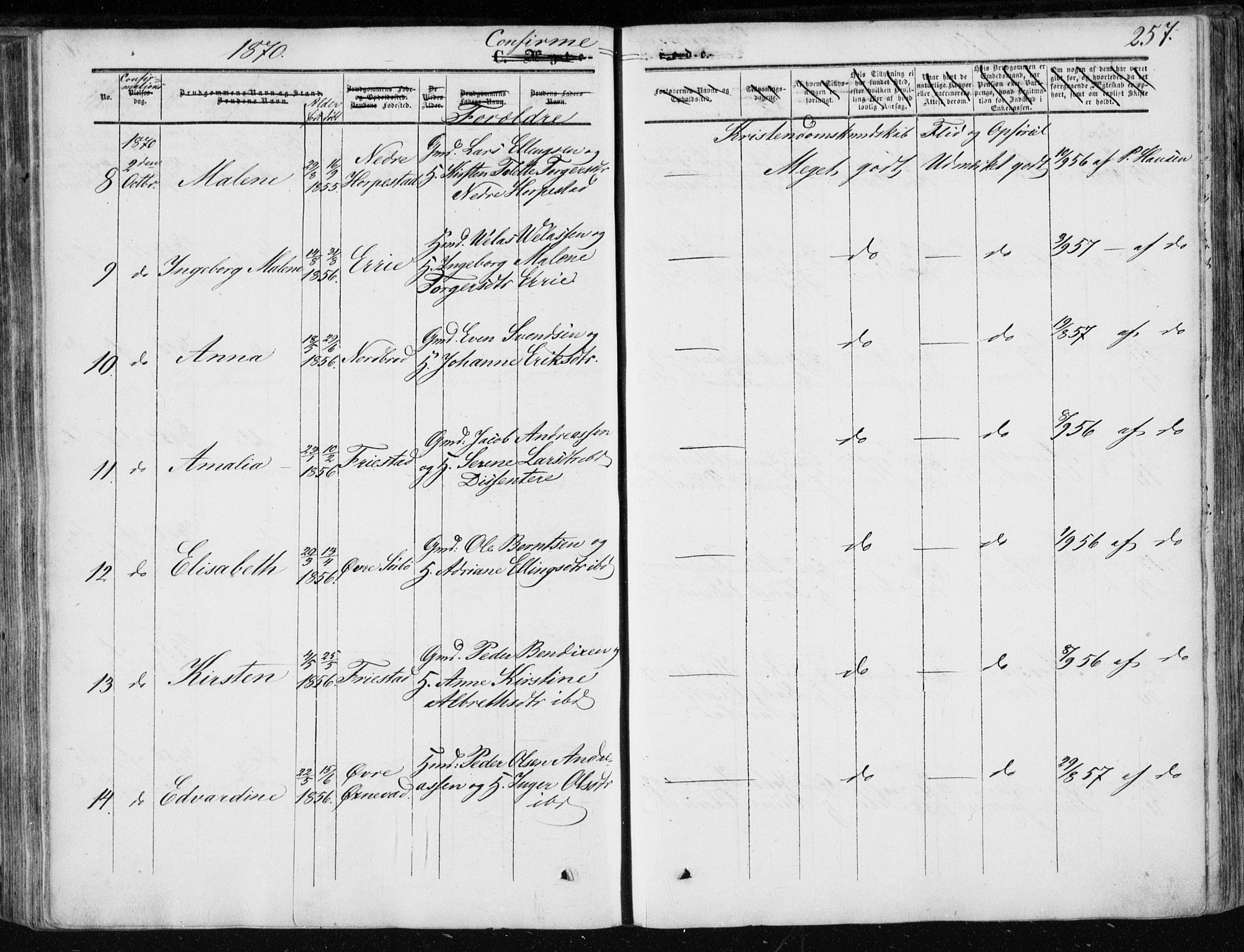 Klepp sokneprestkontor, AV/SAST-A-101803/001/3/30BA/L0005: Parish register (official) no. A 5, 1853-1870, p. 257