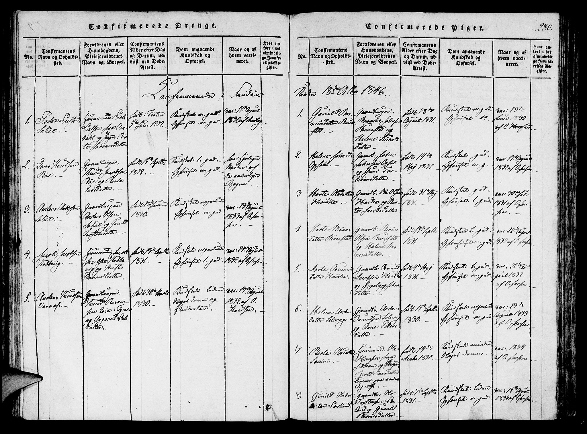 Finnøy sokneprestkontor, SAST/A-101825/H/Ha/Haa/L0006: Parish register (official) no. A 6, 1816-1846, p. 280