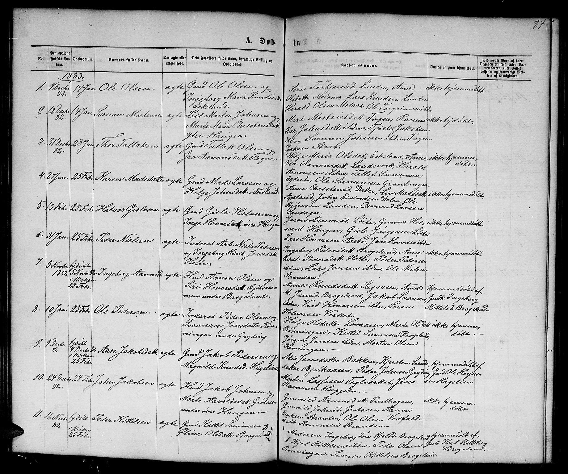Gjerstad sokneprestkontor, AV/SAK-1111-0014/F/Fb/Fba/L0006: Parish register (copy) no. B 6, 1868-1890, p. 84