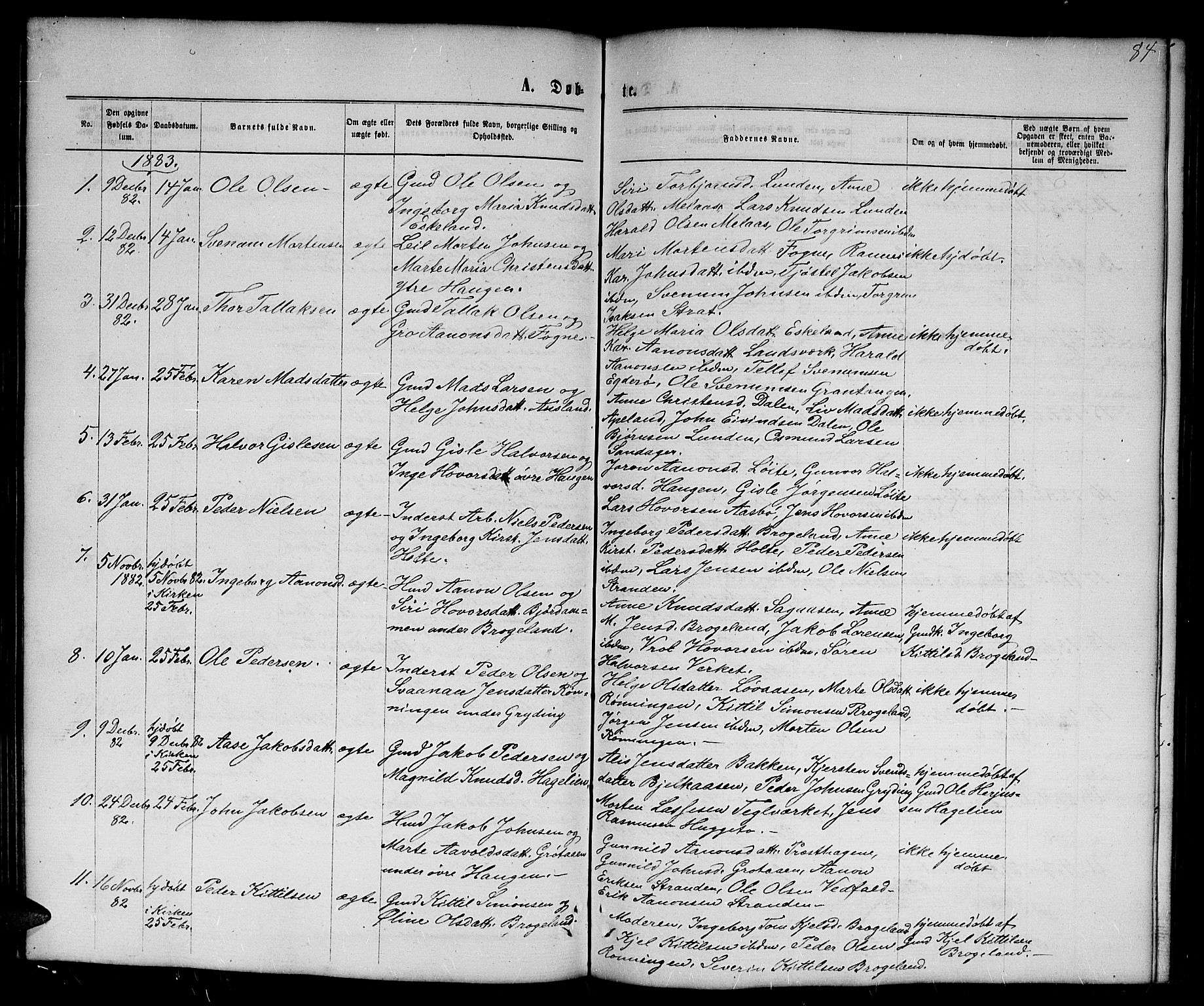 Gjerstad sokneprestkontor, AV/SAK-1111-0014/F/Fb/Fba/L0006: Parish register (copy) no. B 6, 1868-1890, p. 84