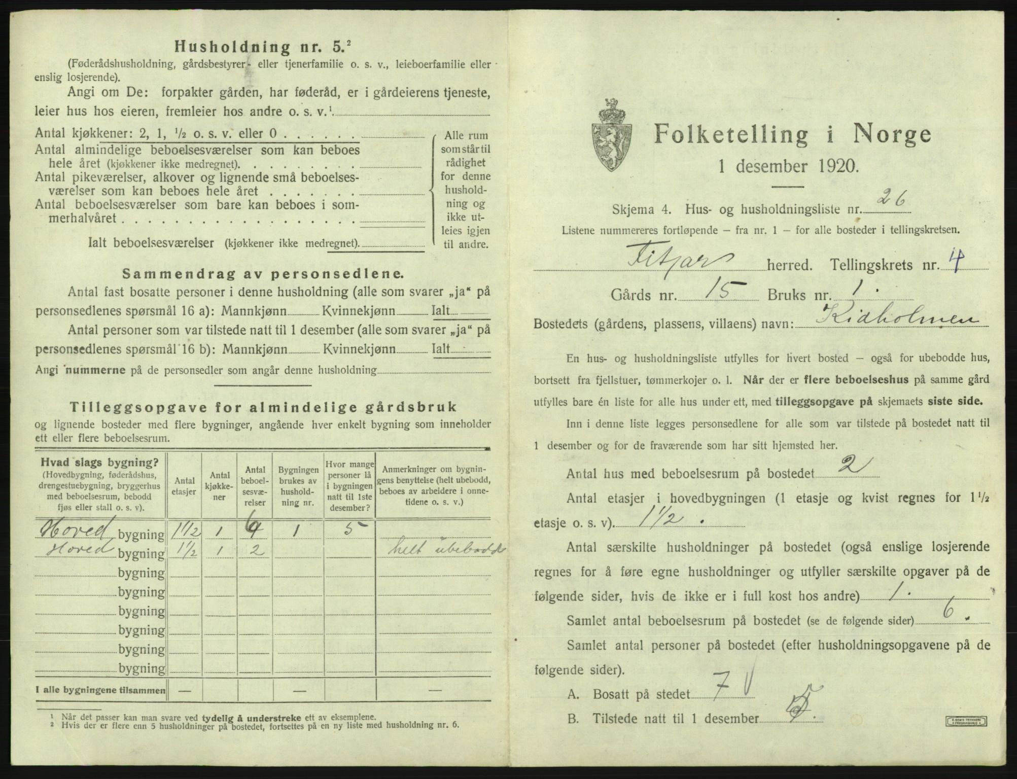 SAB, 1920 census for Fitjar, 1920, p. 311