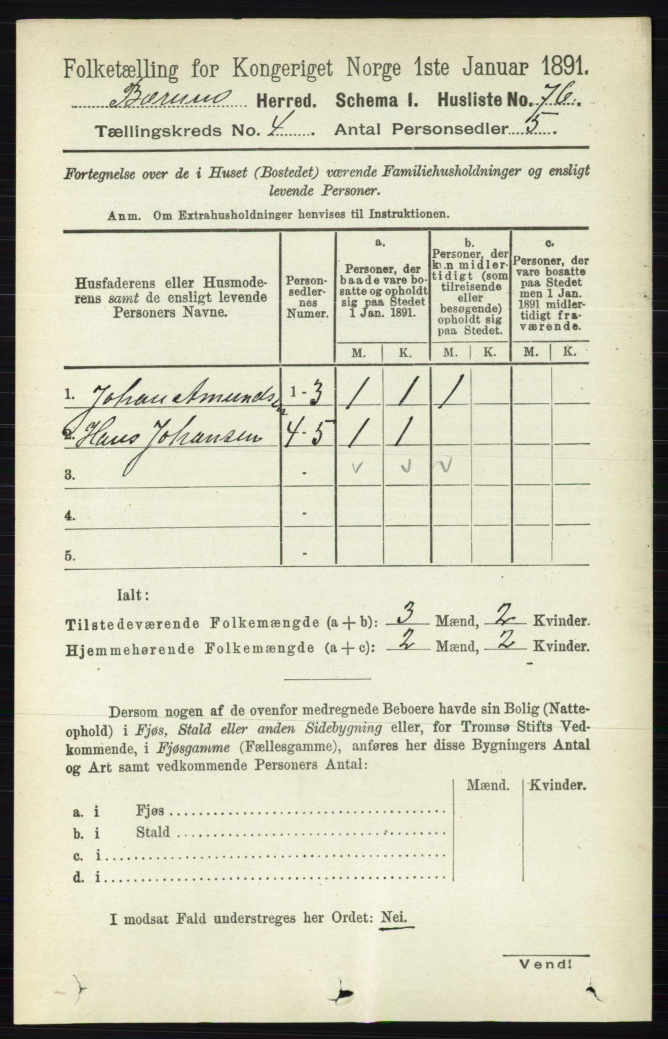 RA, 1891 census for 0219 Bærum, 1891, p. 2481