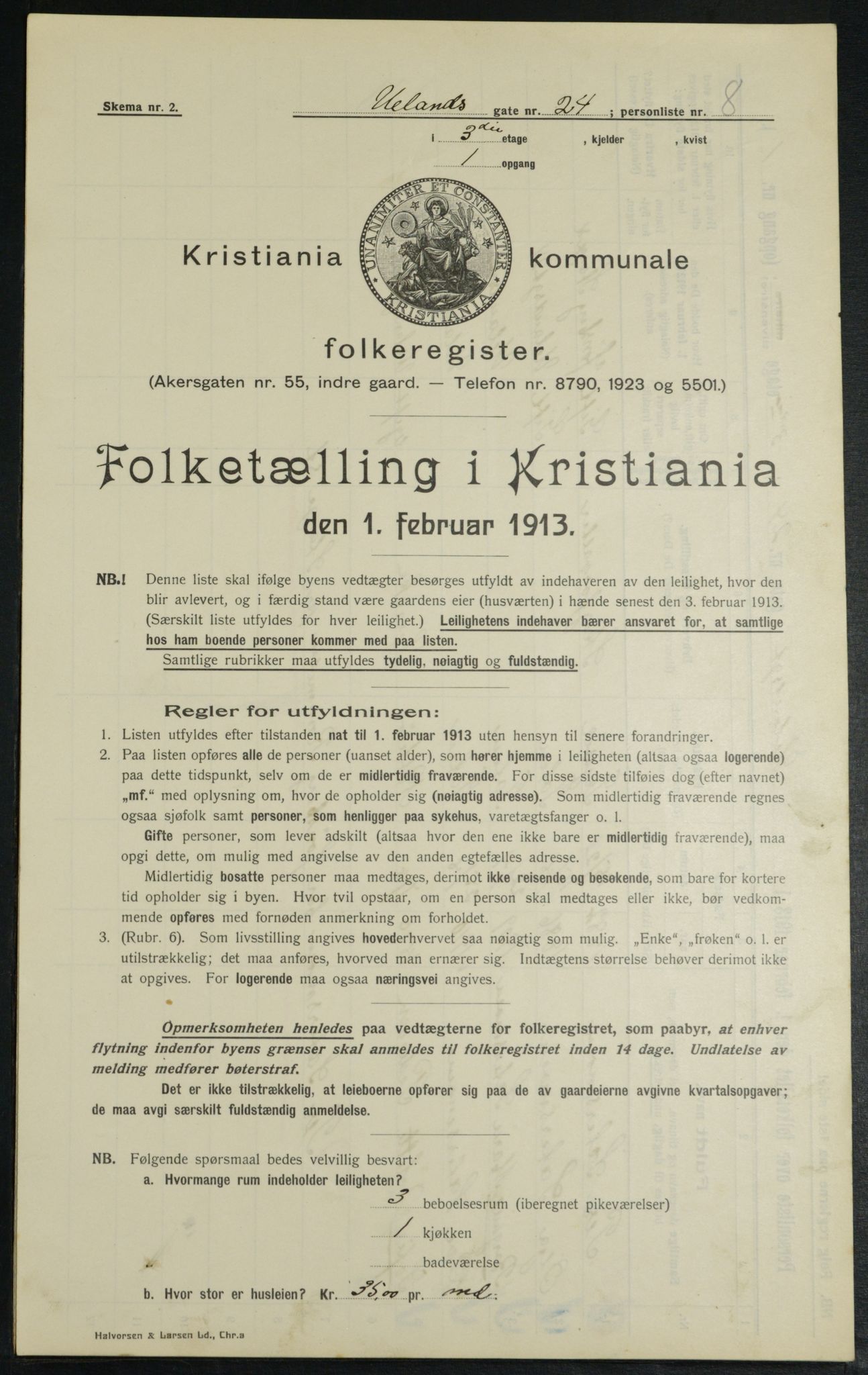 OBA, Municipal Census 1913 for Kristiania, 1913, p. 118652